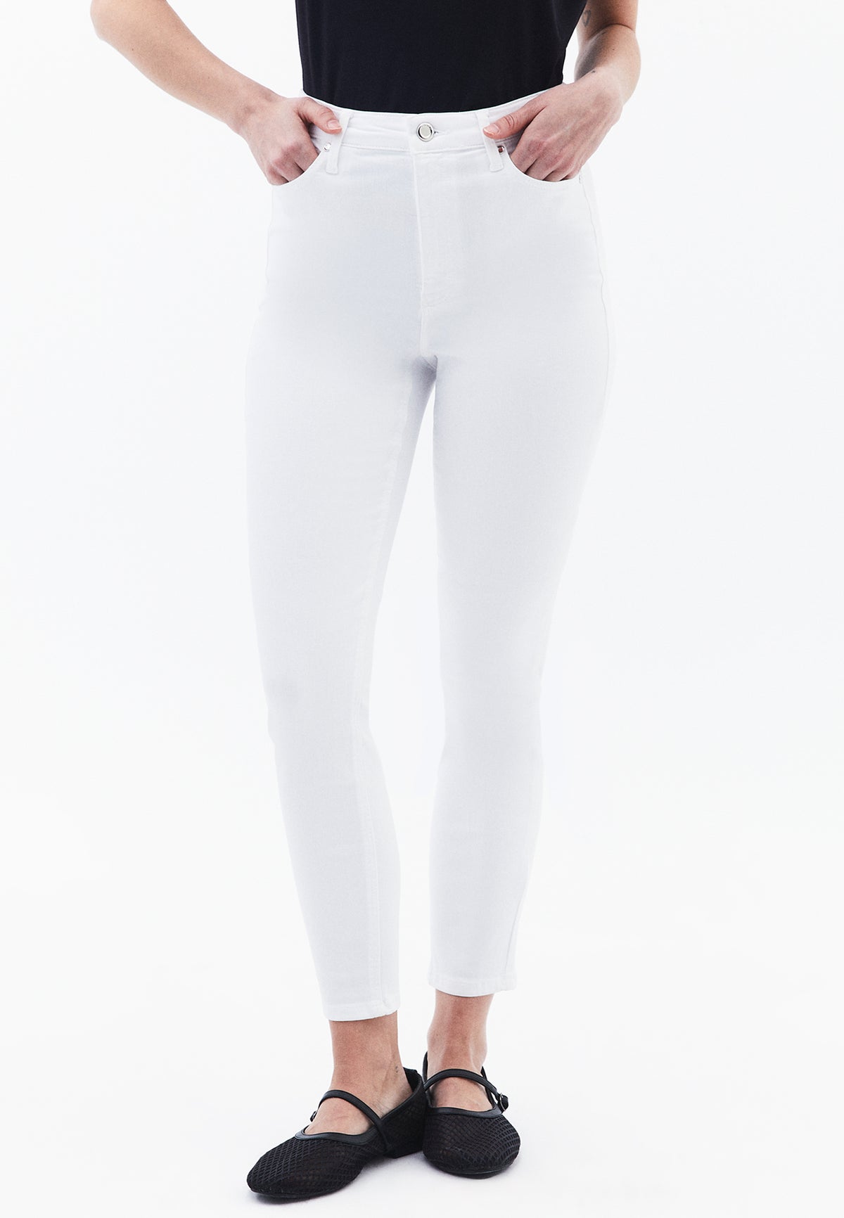 High Waist Ankle Pants - WHITE