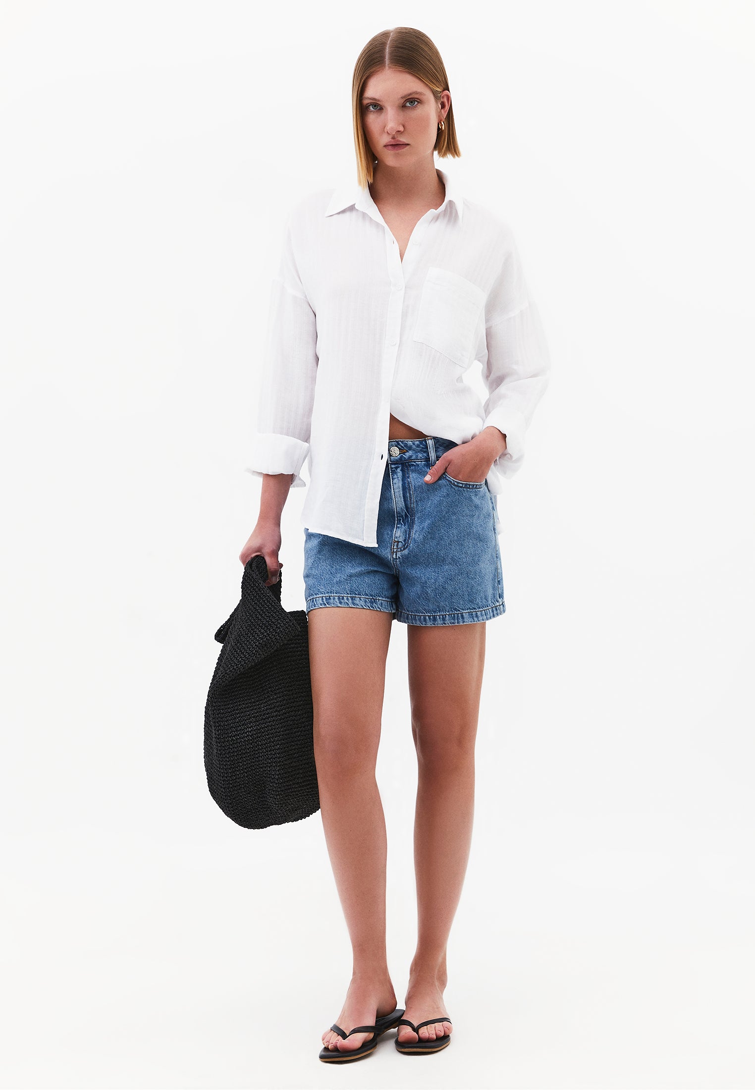 Long Sleeve Oversized Woven Shirt - WHITE