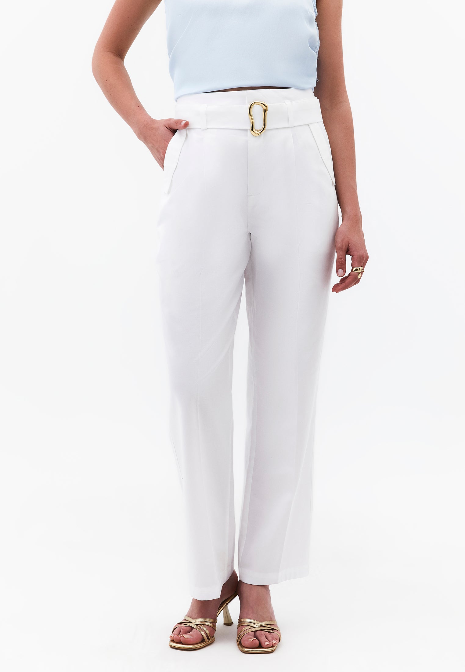 Ultra High Waist Carrot Pants With Belt And Elastic Waist - WHITE