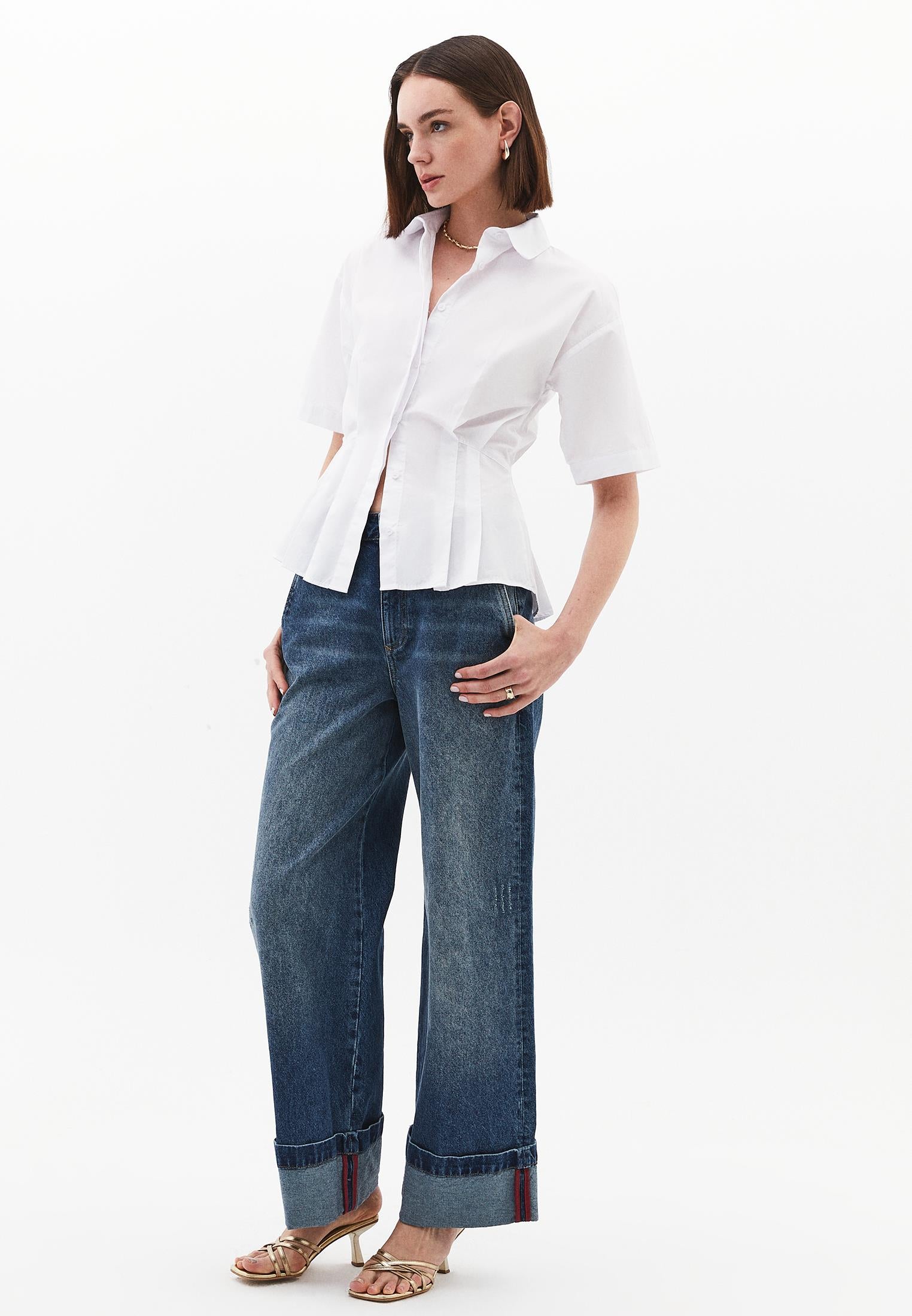 Pleated Cotton Shirt - WHITE