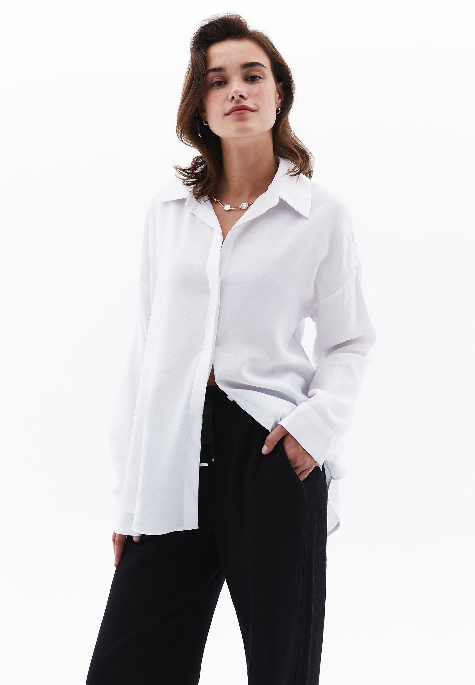 Oversize Shirt With Button Detail - WHITE