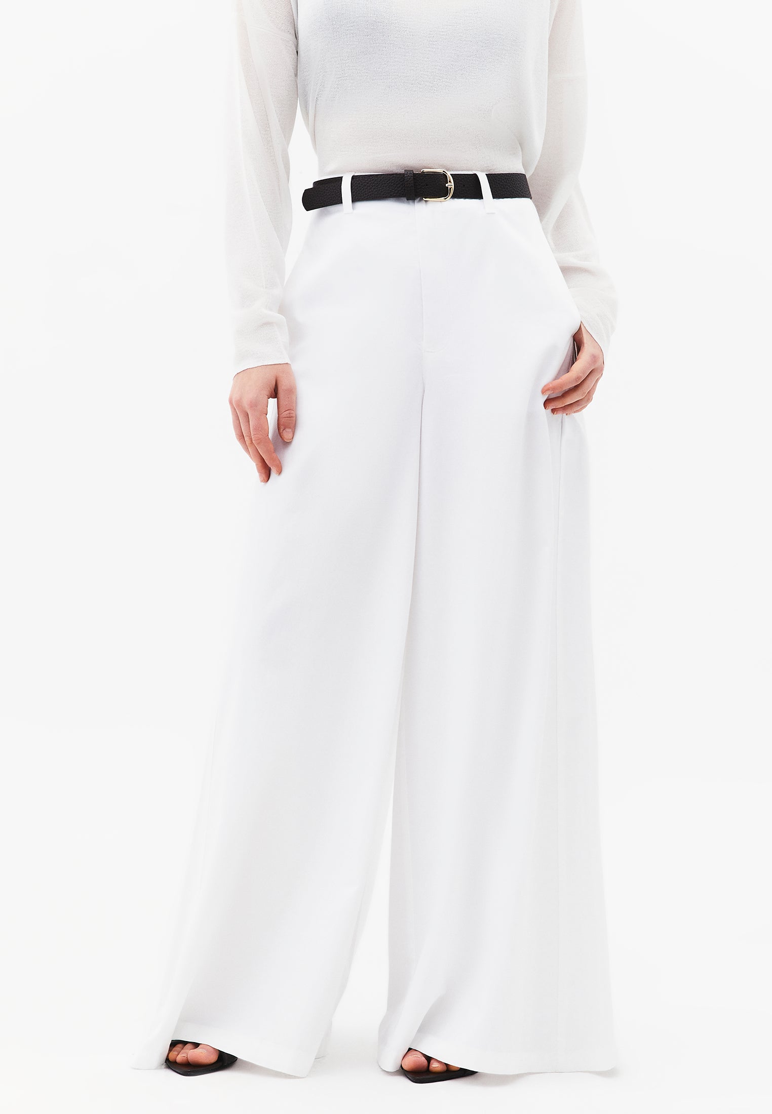 Ultra High Waist Wide Leg Belted Trousers - WHITE
