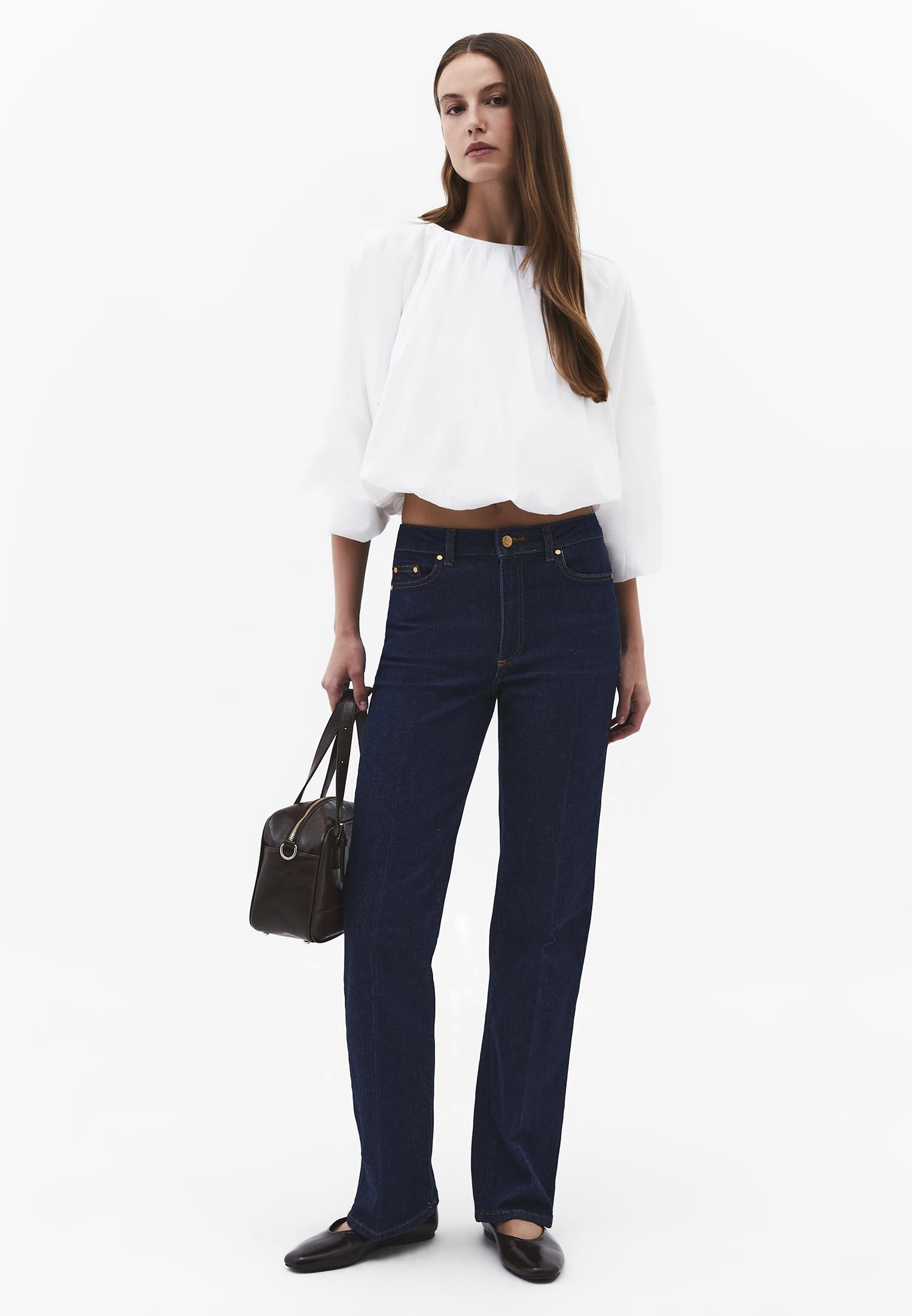 Balloon Form Blouse Long Sleeve - WHITE