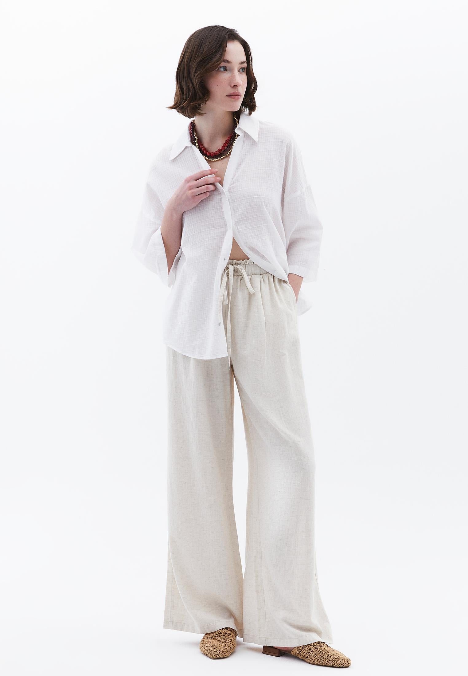 Oversized Shirt With Button Details - WHITE