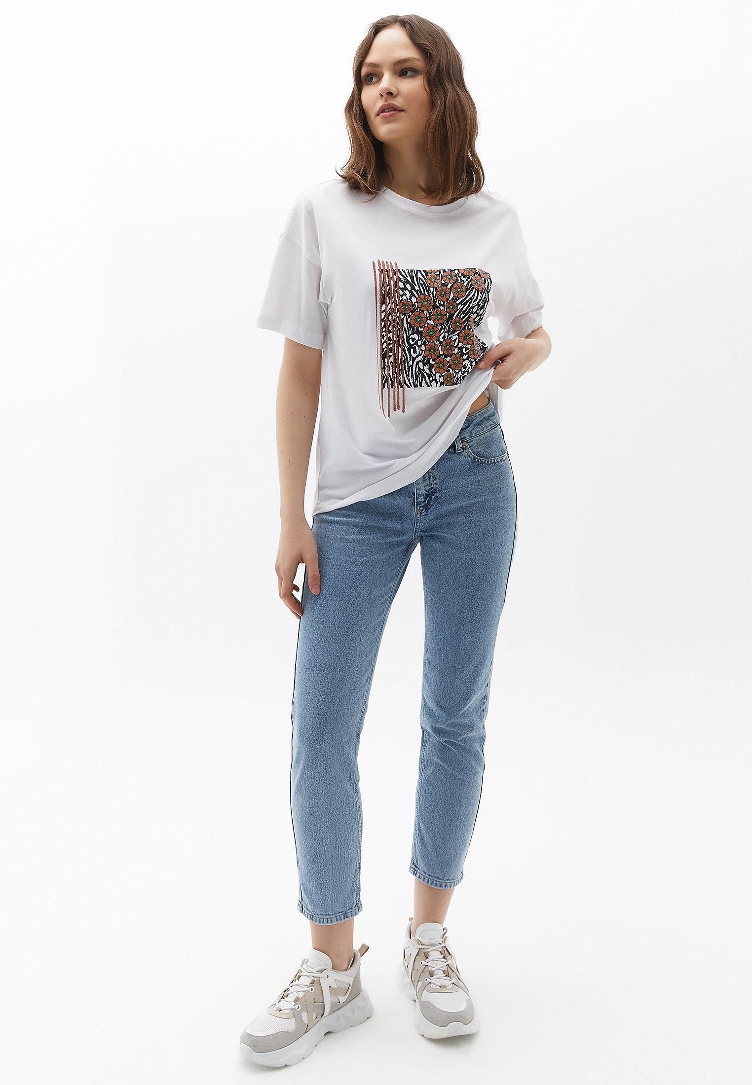High Neck Oversize T-Shirt - WHITE