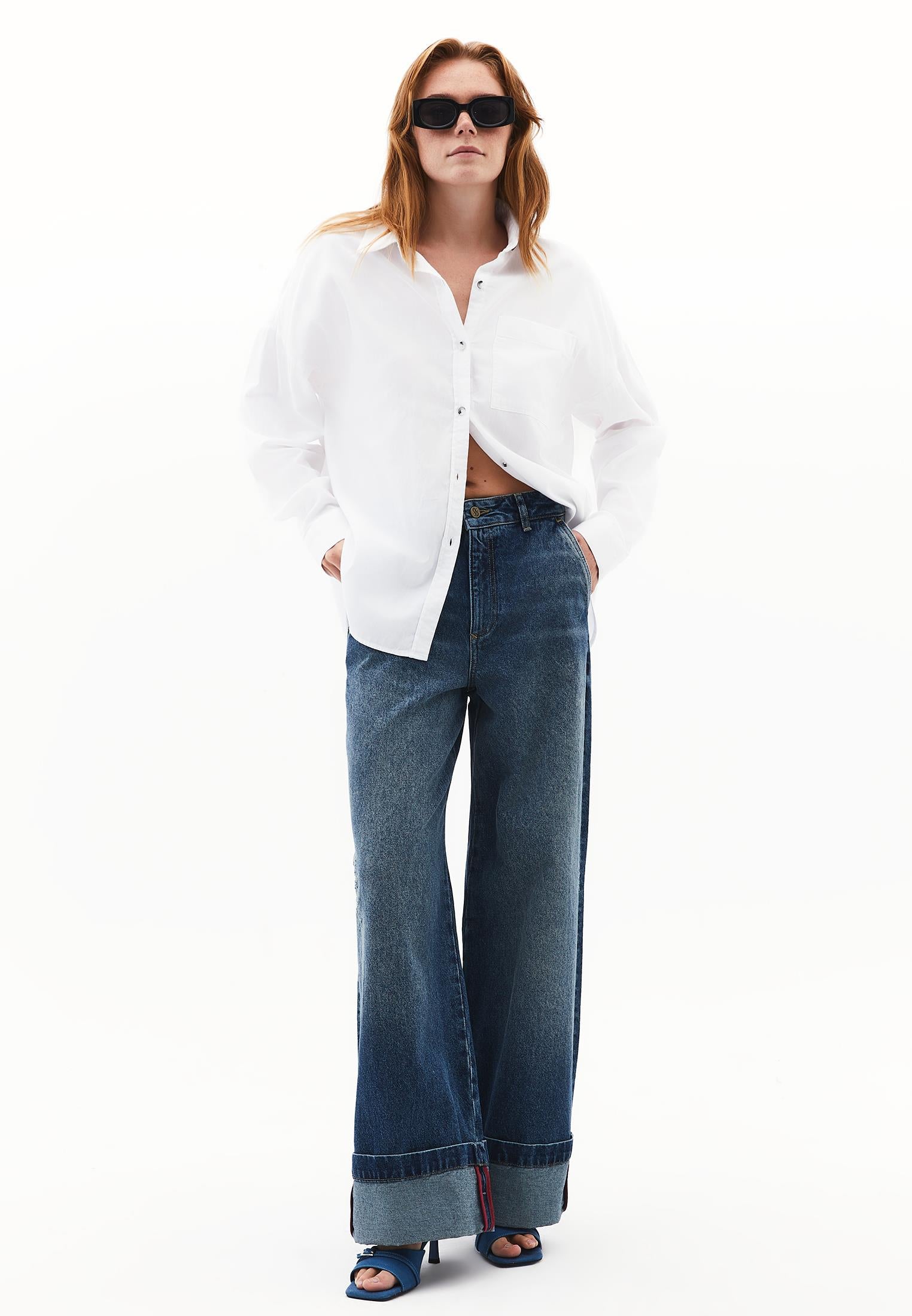 Buttoned Shirt Collar Oversize Shirt - WHITE