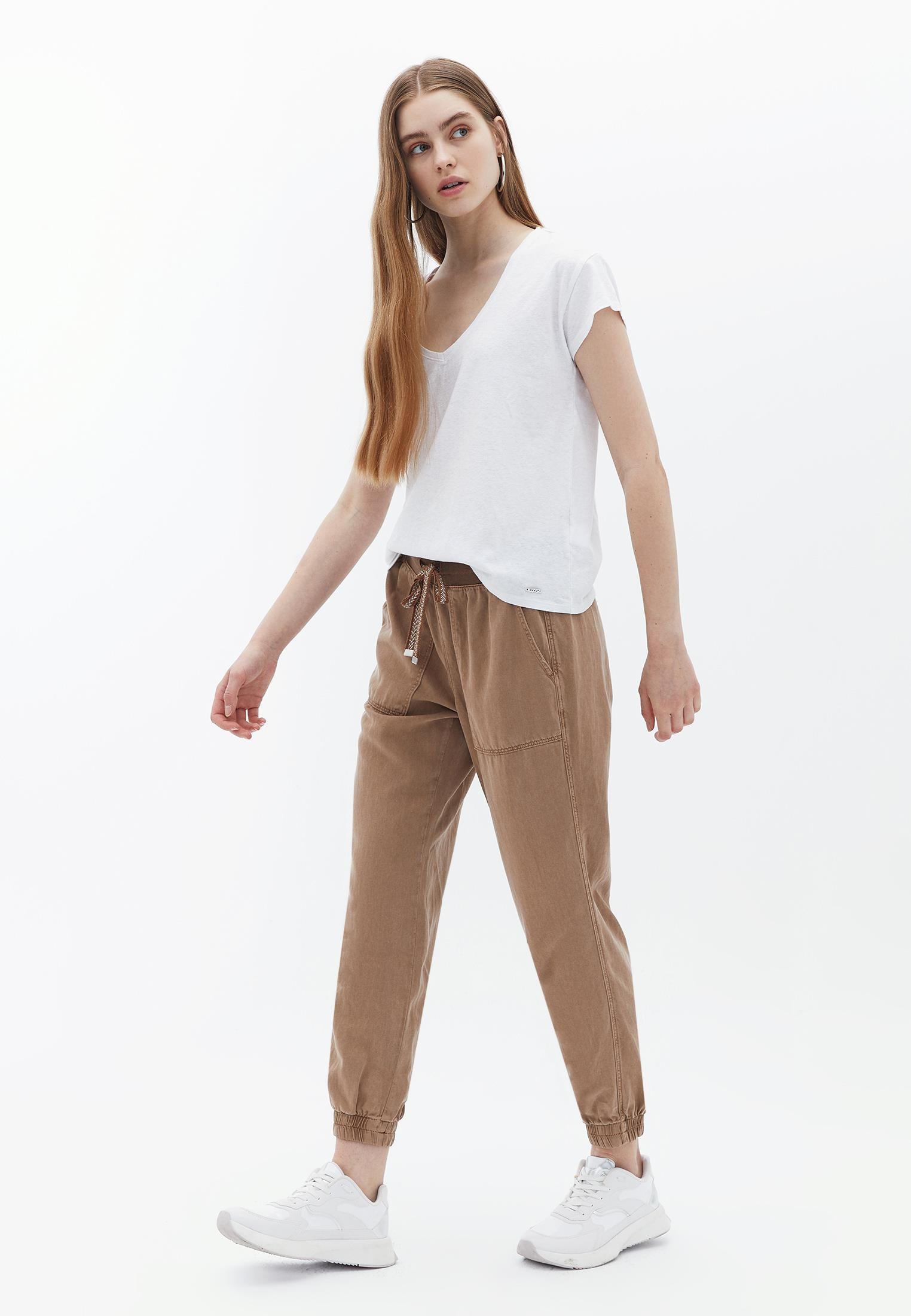 V Neck Linen T-Shirt - WHITE