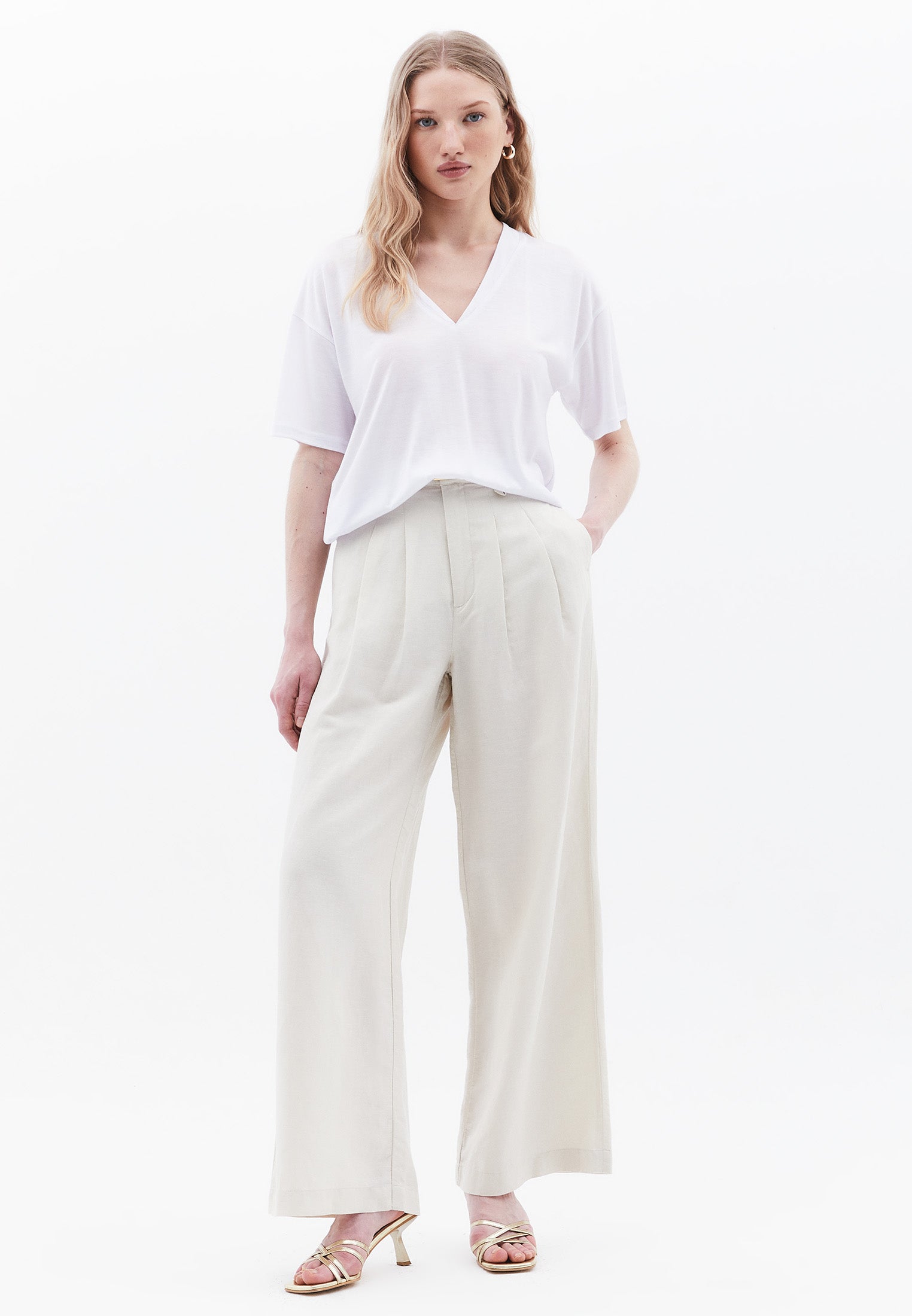 V Neck Oversize Short Sleeve T-Shirt - WHITE