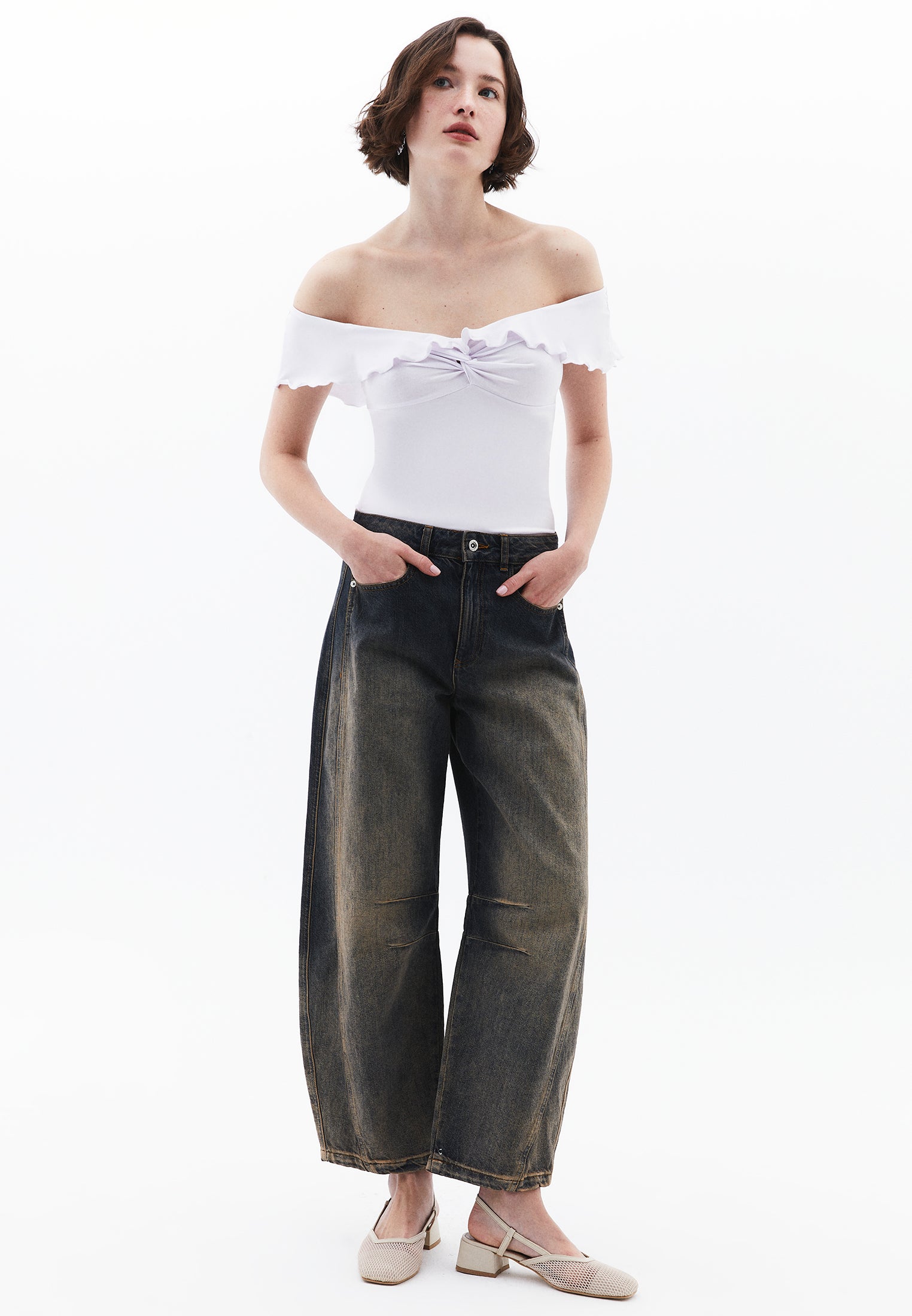 Off Shoulder Modal Blouse - WHITE