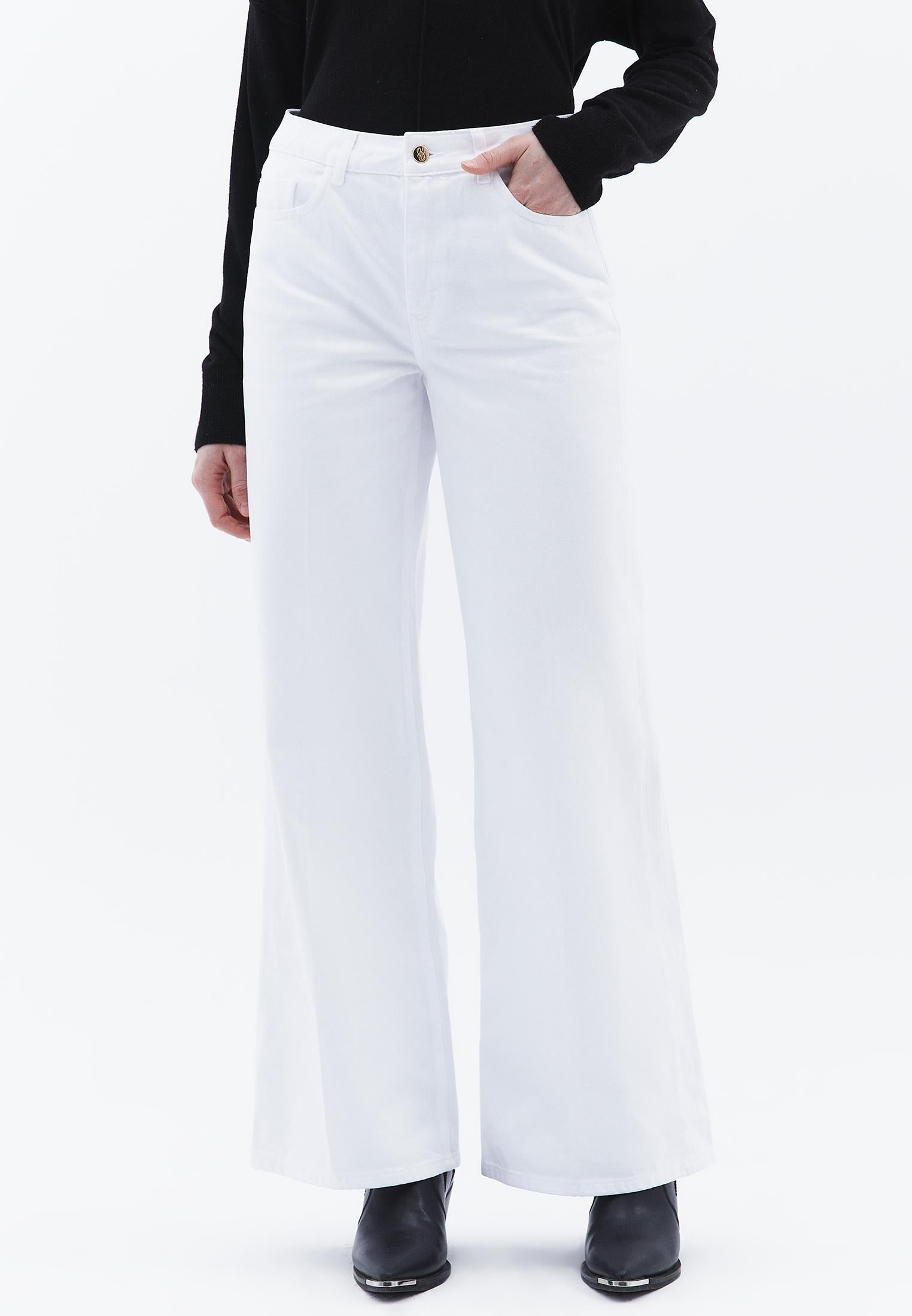 High Waist Wide Leg Long Trousers - WHITE