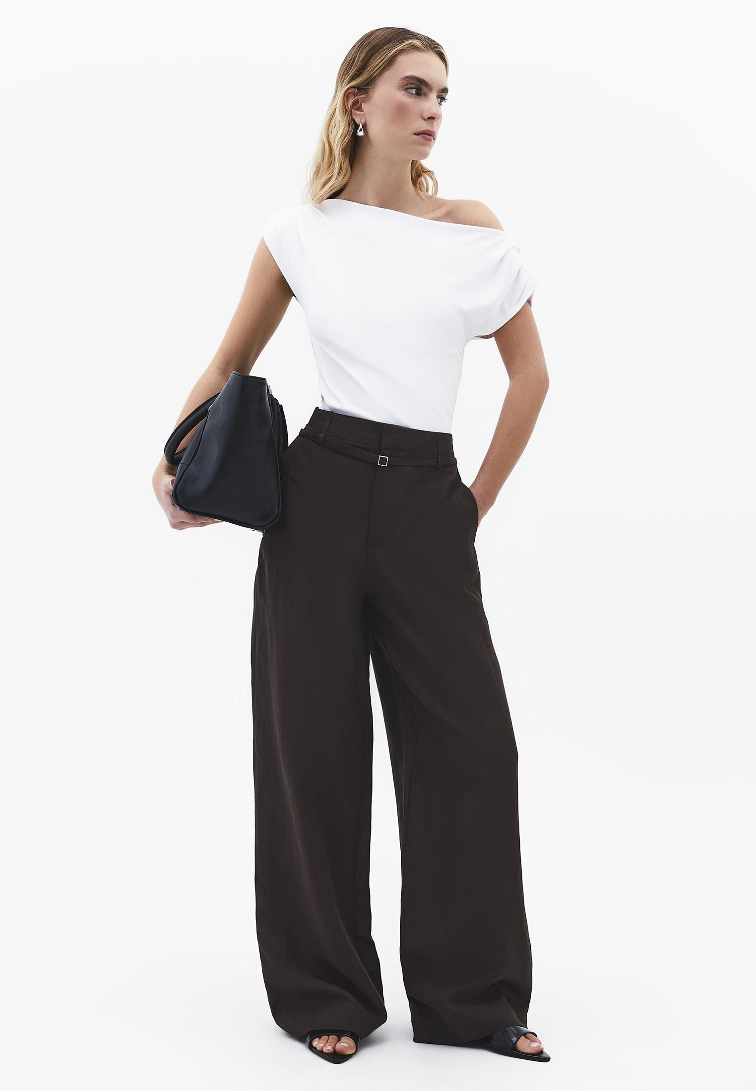 Boat Neck Short Sleeve Blouse - WHITE