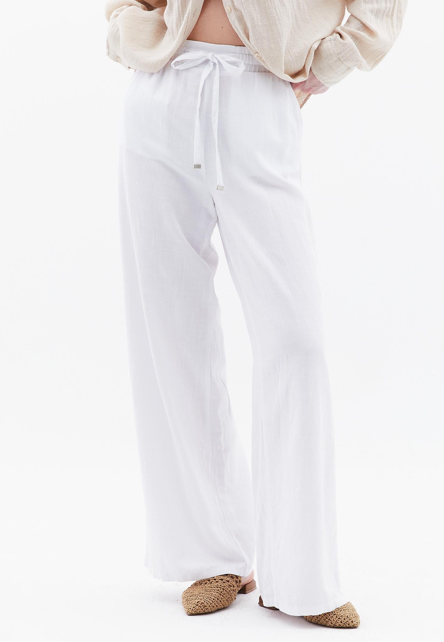 High Waist Wide Leg Elastic Waist Pants - WHITE