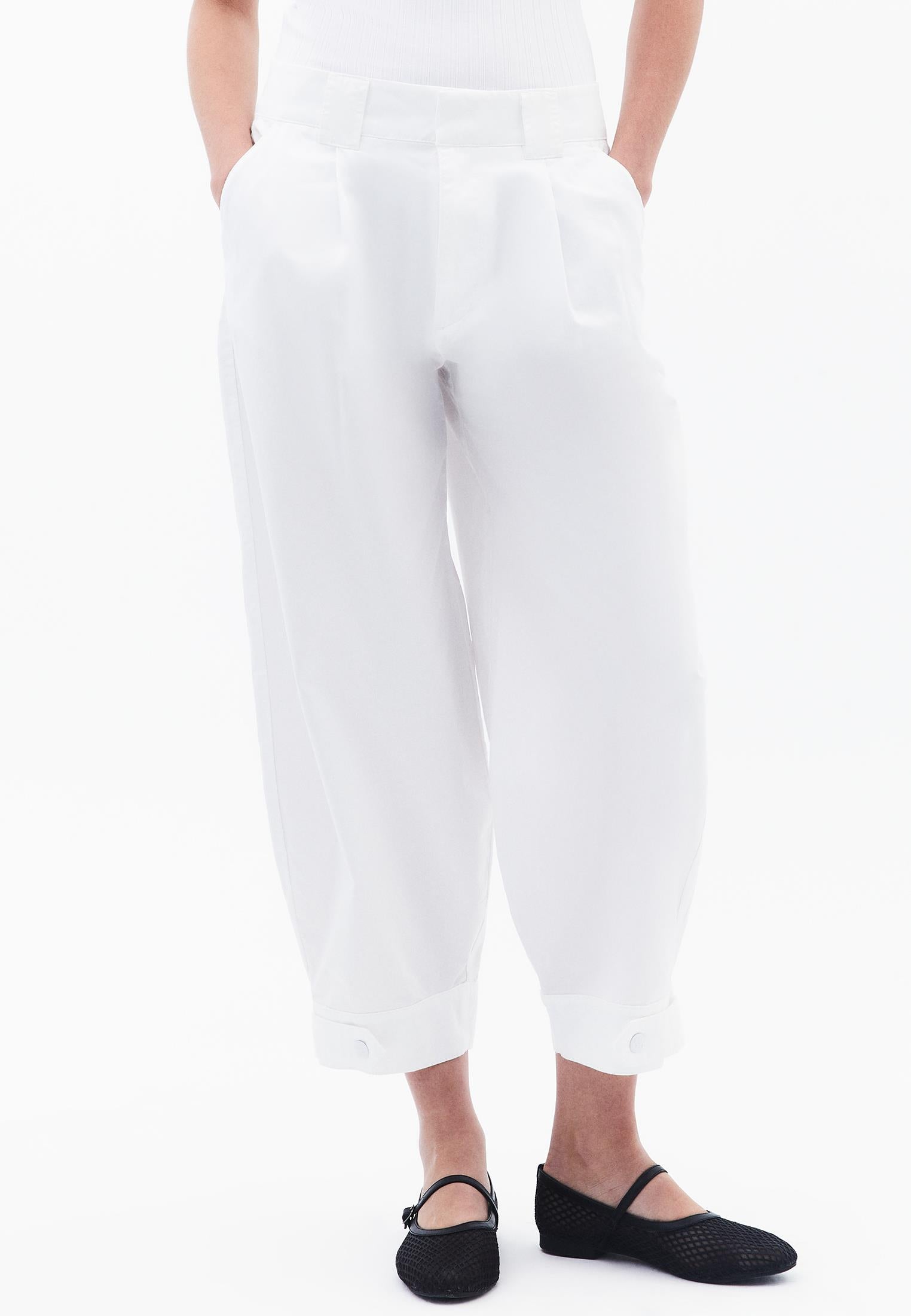 Pleated High Waist Barrel Leg Pants - WHITE
