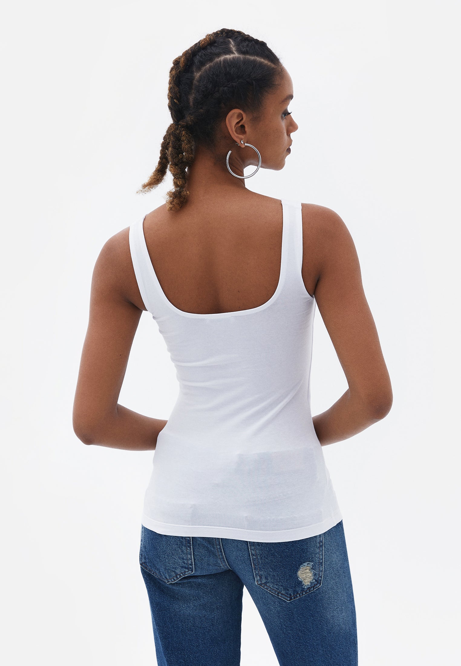 Square Neck Sleeveless Long Tank Top - WHITE