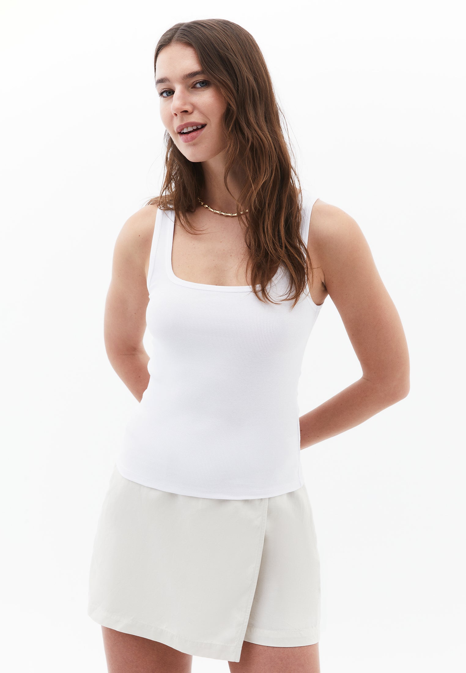 Square Neck Sleeveless Top - WHITE