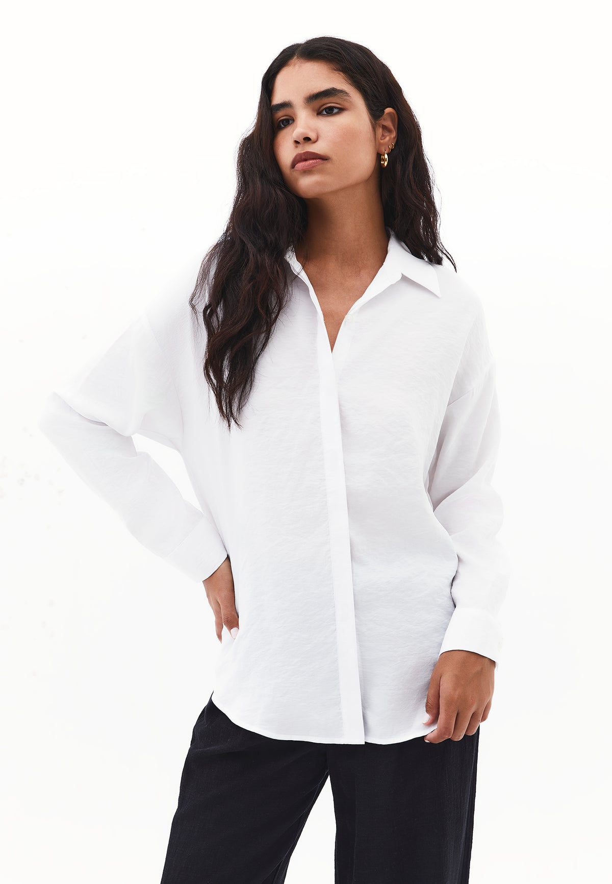 Button Detailed Oversize Shirt - WHITE