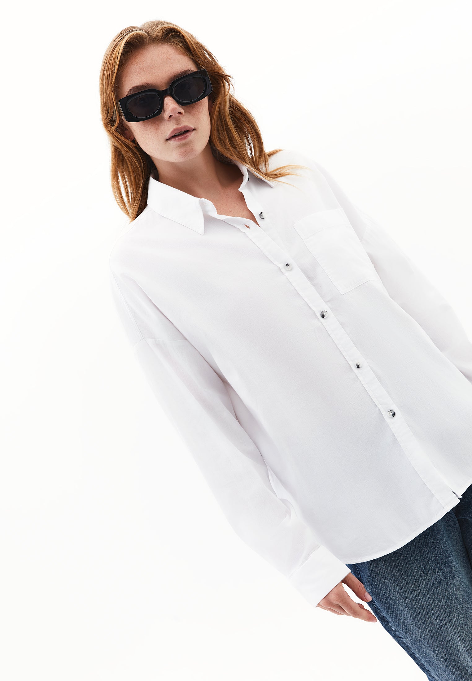 Buttoned Shirt Collar Oversize Shirt - WHITE