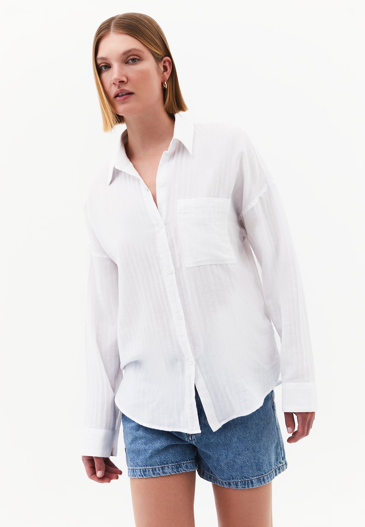 Long Sleeve Oversized Woven Shirt - WHITE
