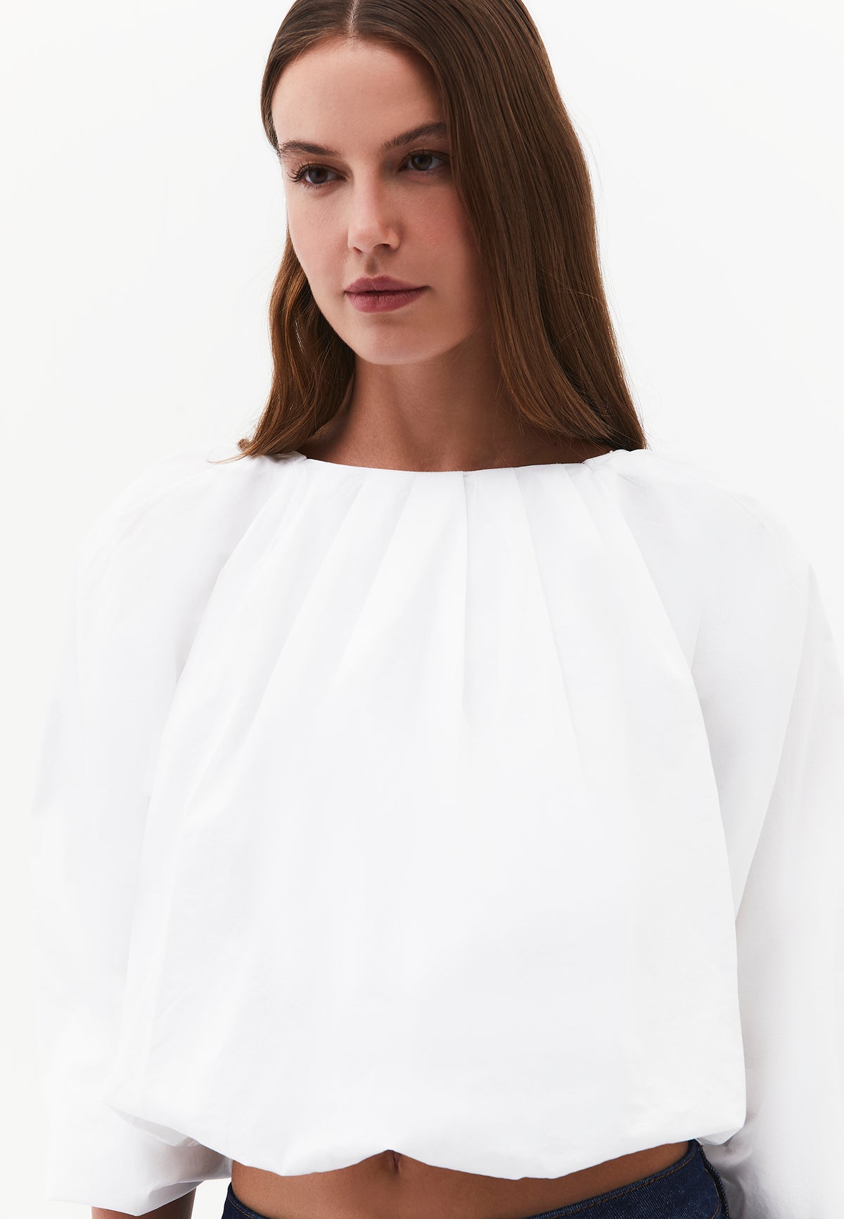 Balloon Form Blouse Long Sleeve - WHITE