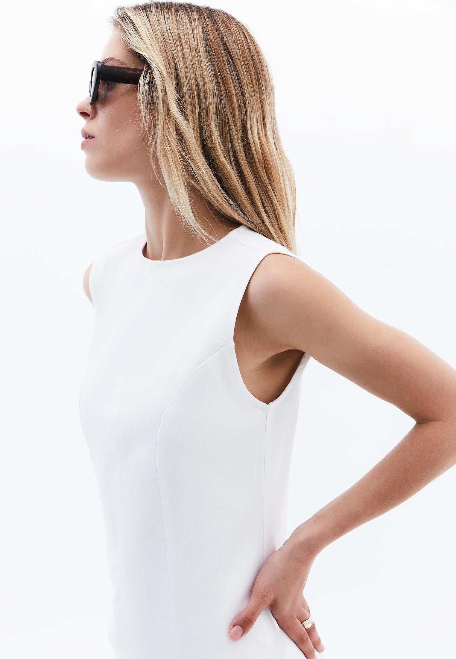 Boat Neck Sleeveless Long Slim Dress - WHITE