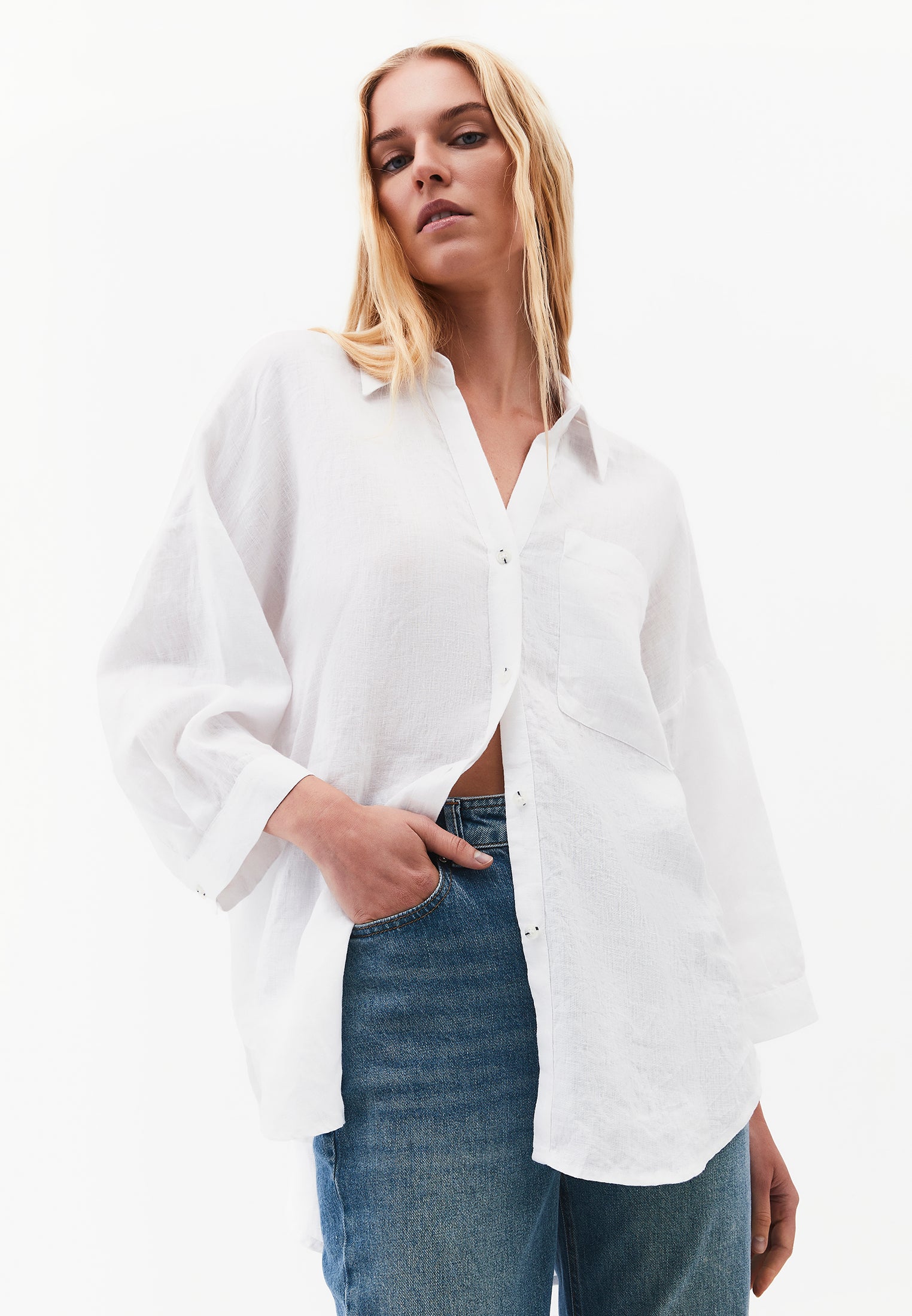 Shirt Collar Oversize Button Detailed Standard Shirt - WHITE