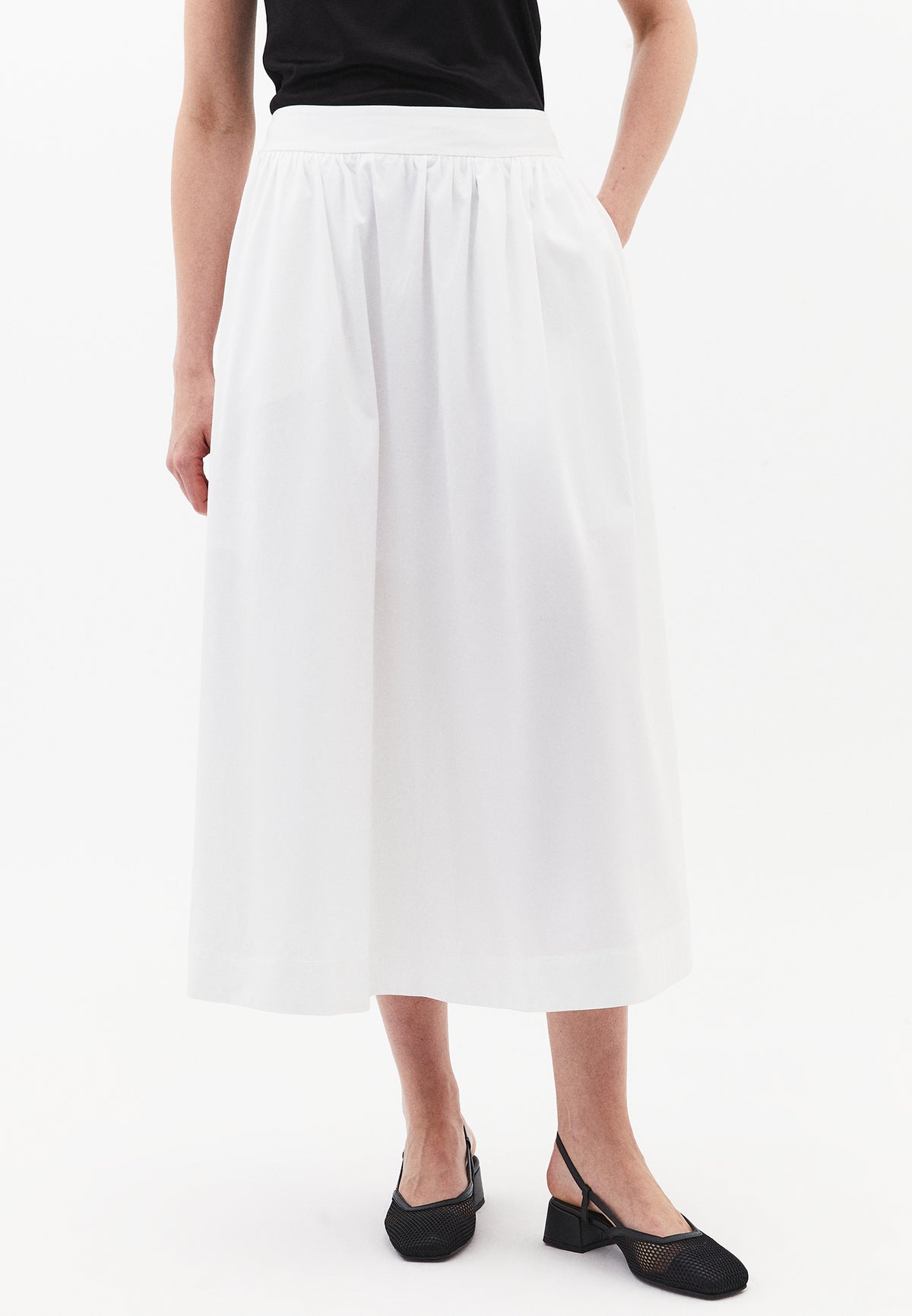 High Waist Long A-Line Skirt - WHITE