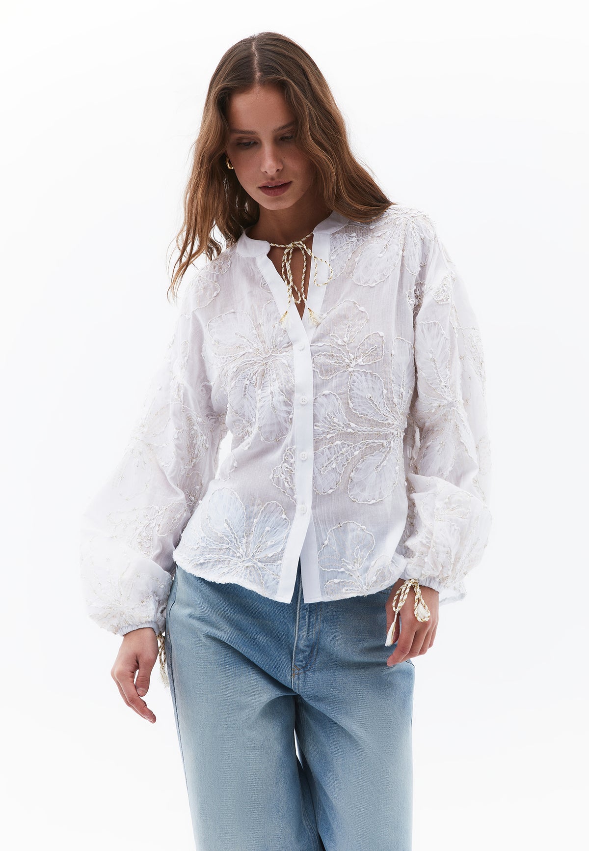 Oversize Embroidered Blouse - WHITE