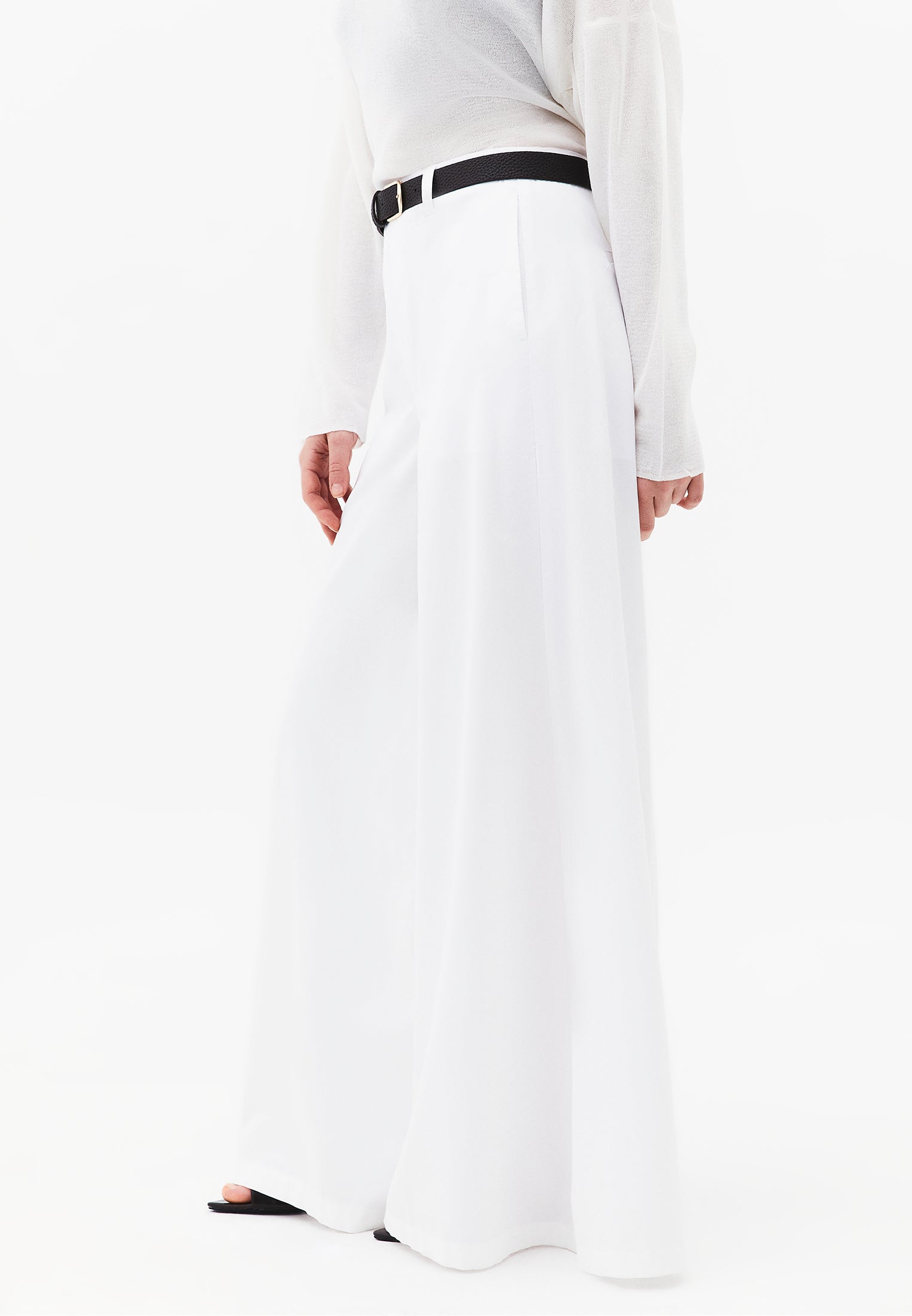 Ultra High Waist Wide Leg Belted Trousers - WHITE