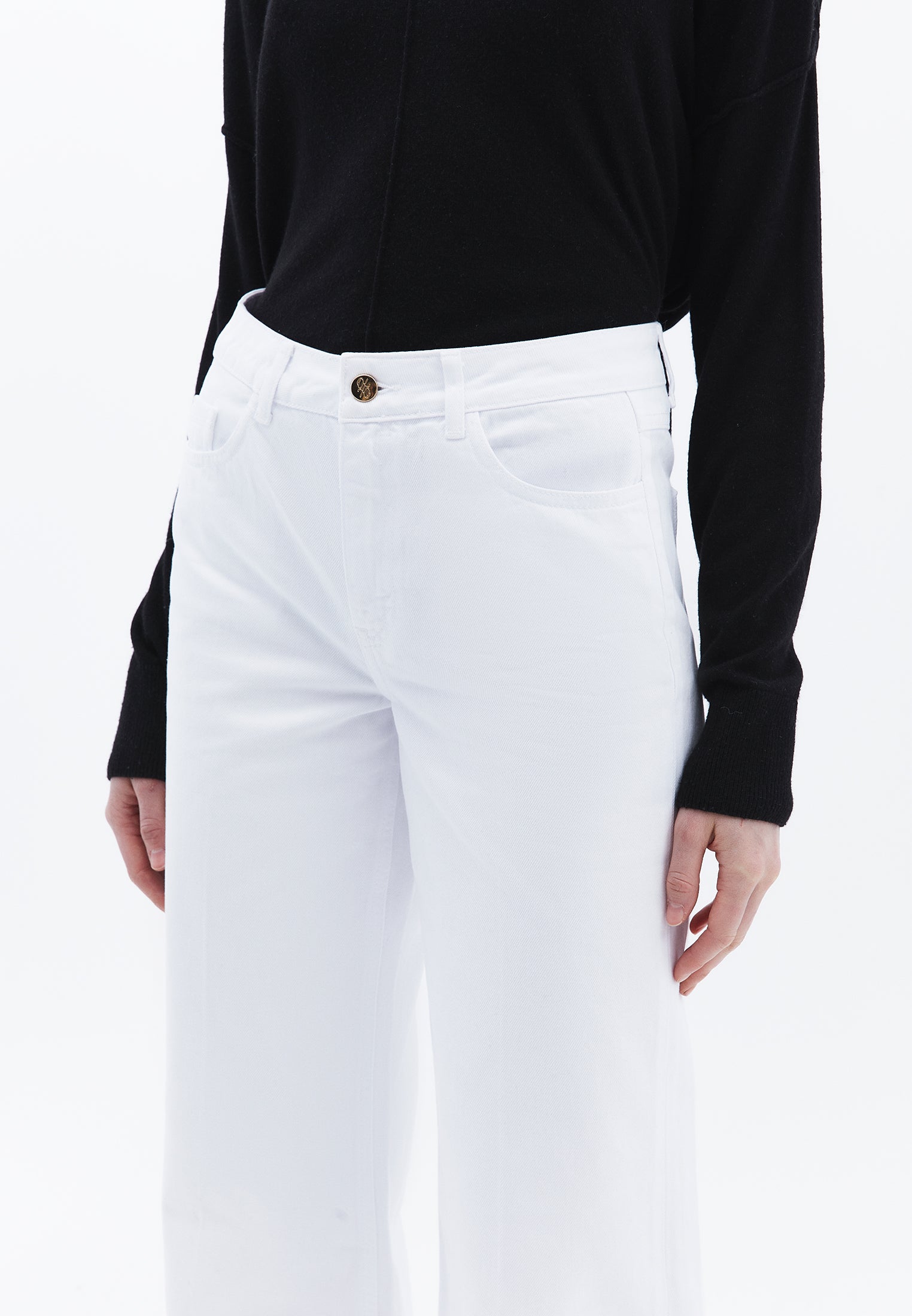 High Waist Wide Leg Long Trousers - WHITE