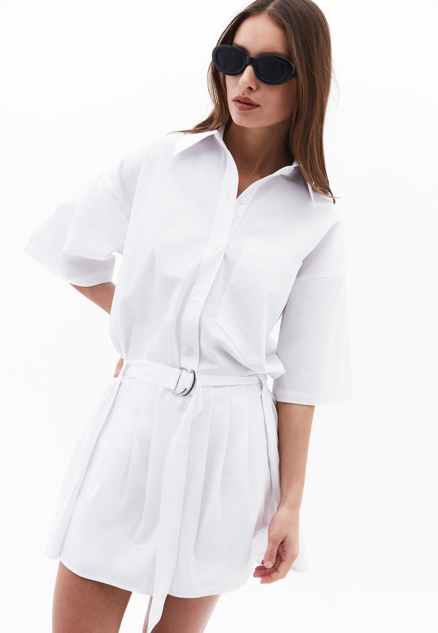Oversize Short Shirt Collar Women Dress - WHITE