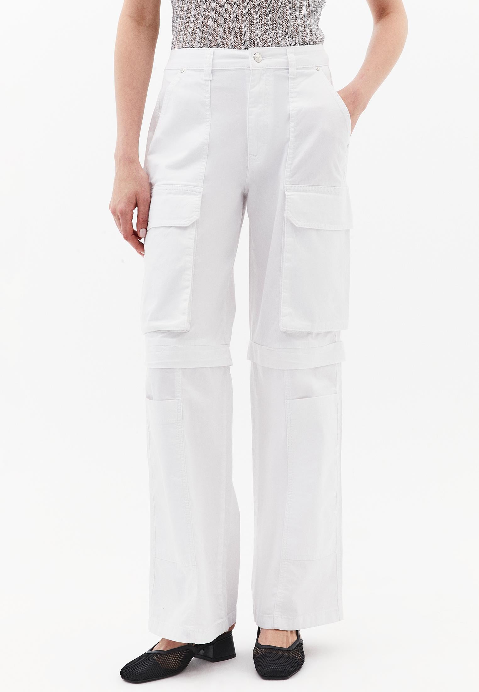Wide Leg High Waist Cargo Pants - WHITE