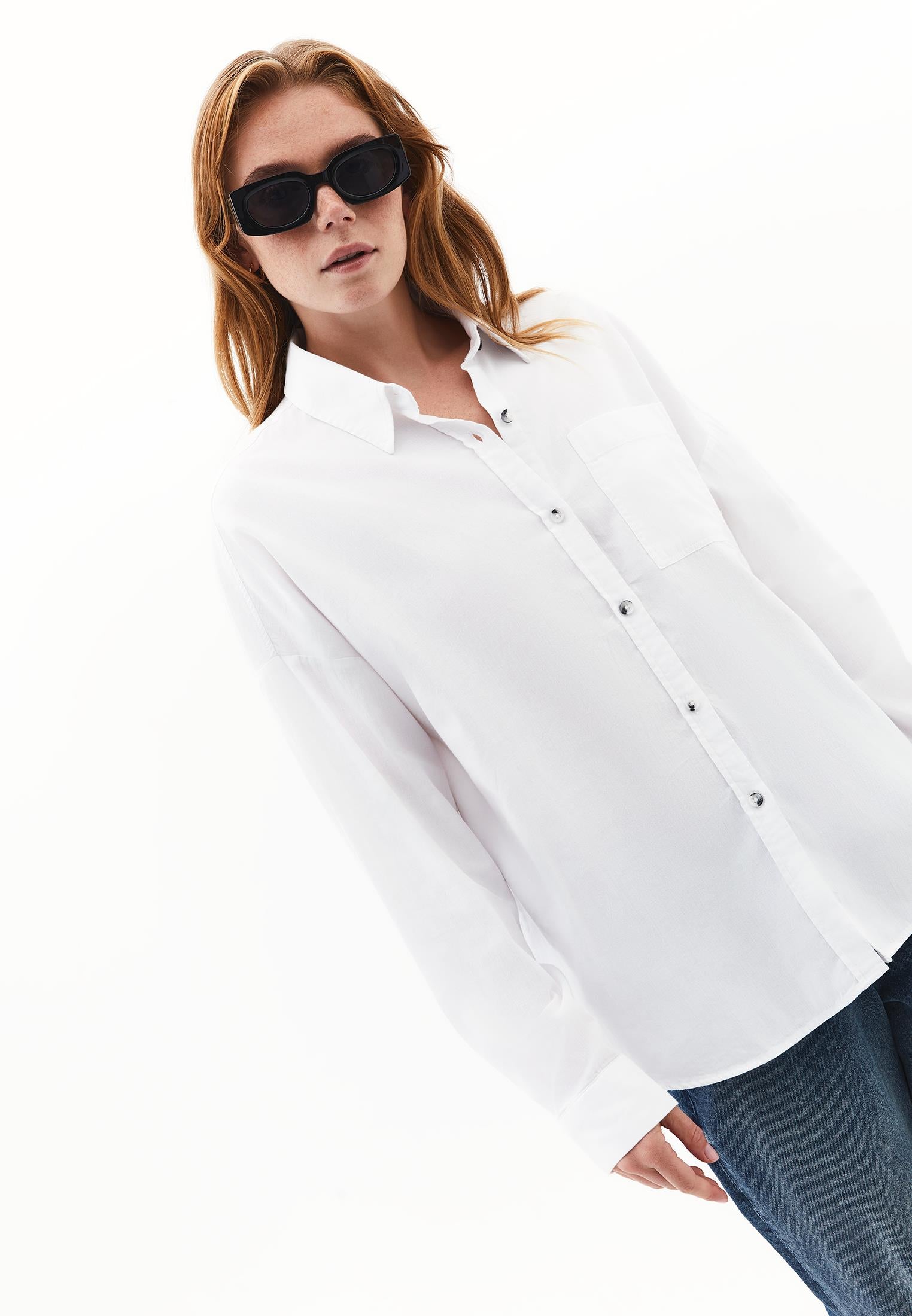 Oversize Long Sleeve Shirt With Pocket Detail - WHITE