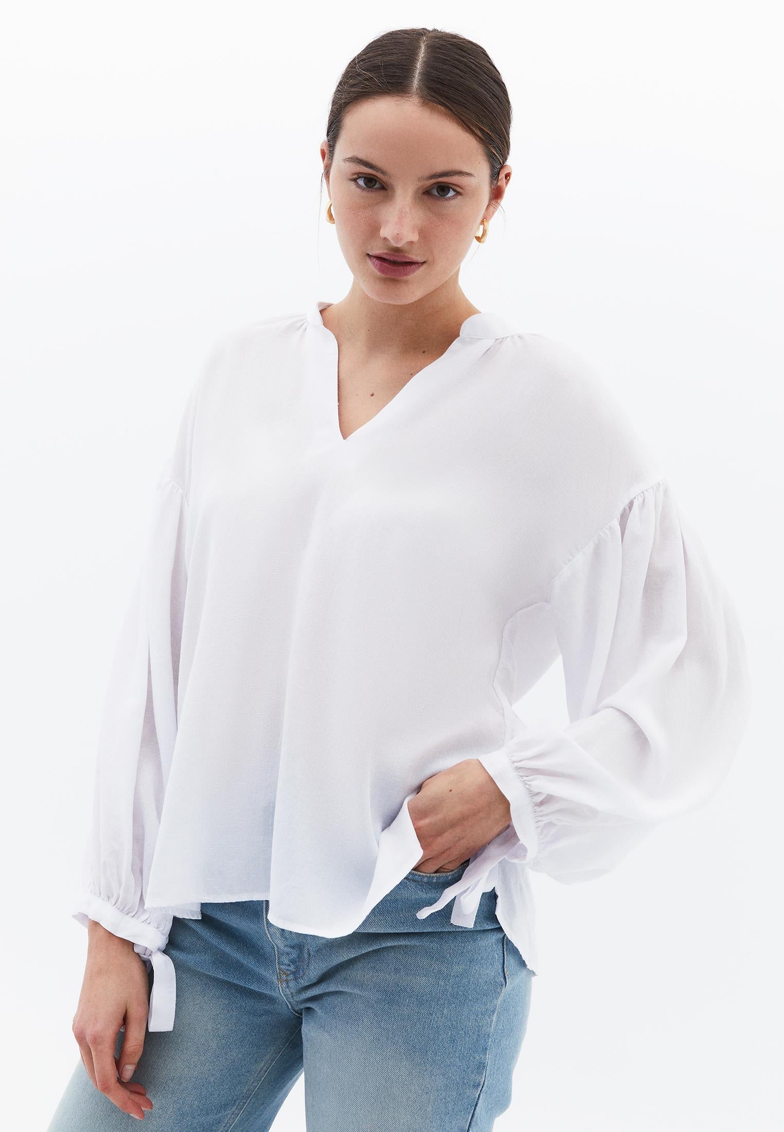 Oversize Linen Blouse - WHITE