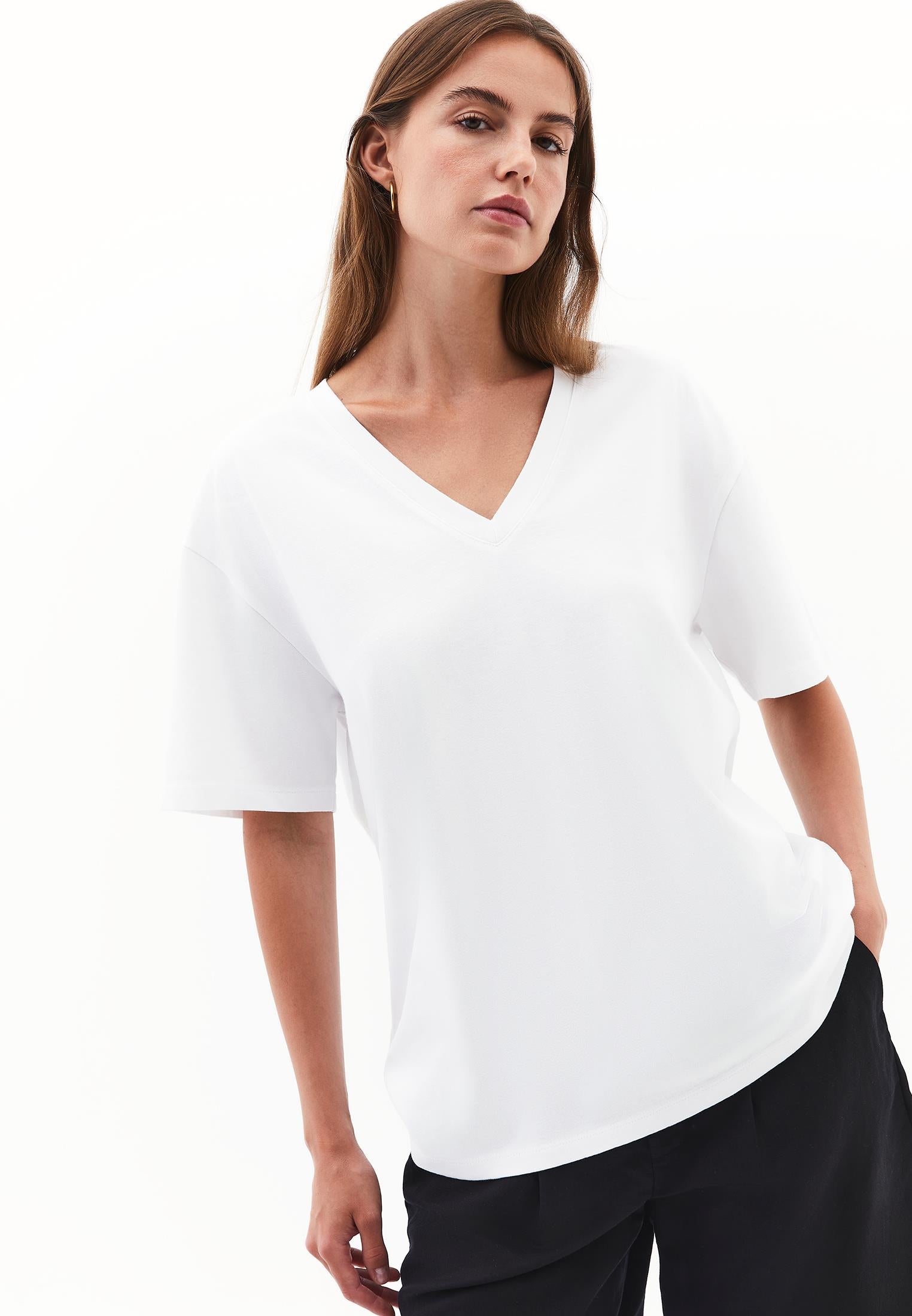 V Neck Boyfriend T-Shirt - WHITE