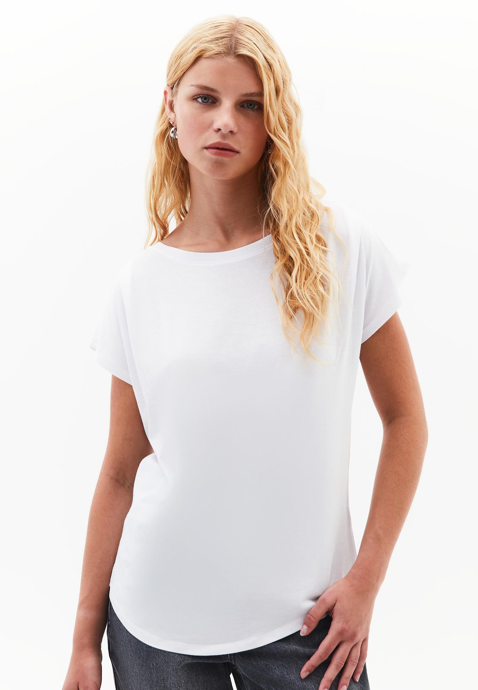 Boat Neck Short Sleeve T-Shirt - WHITE