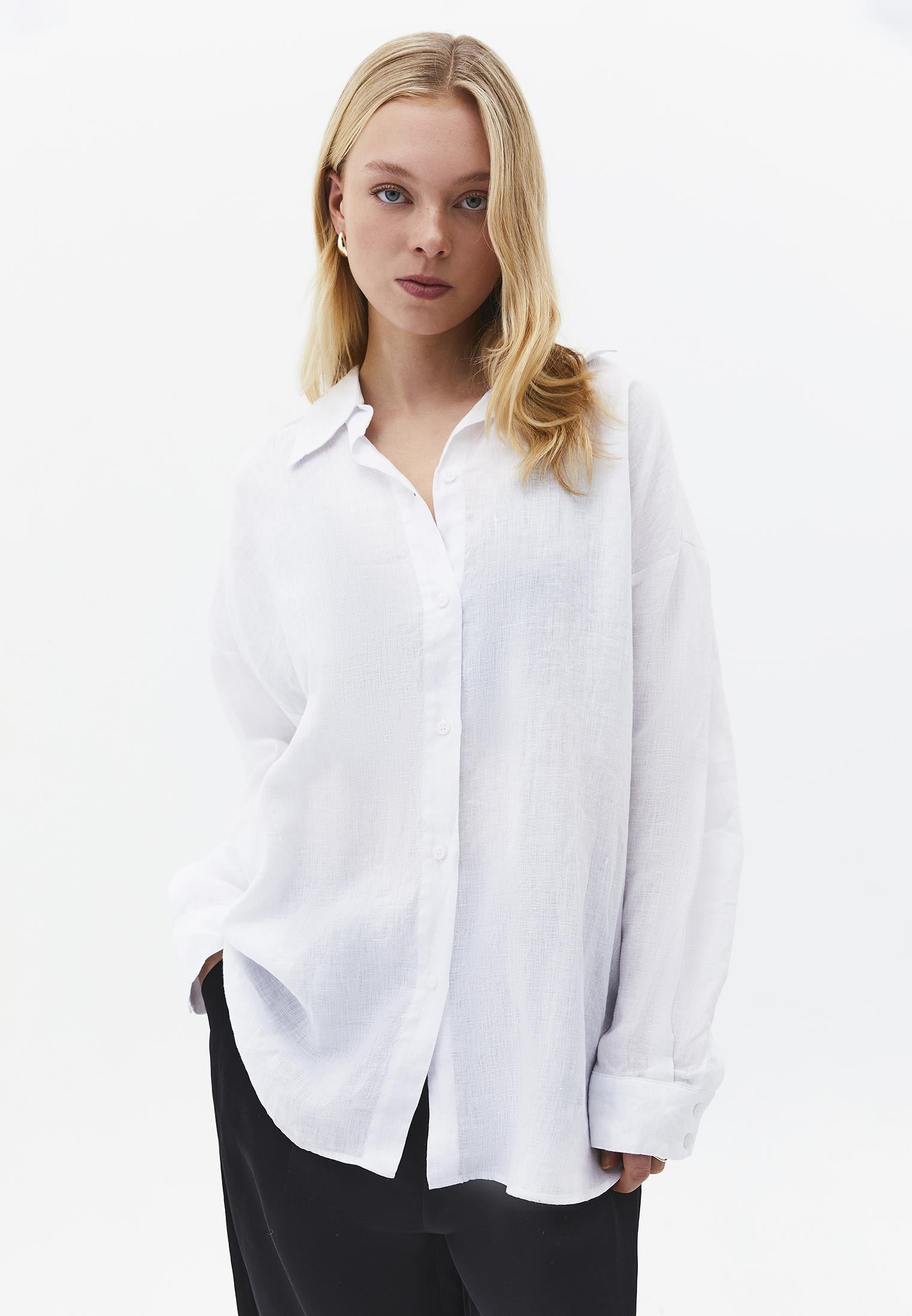 Oversize Shirt Collar Long Shirt - WHITE