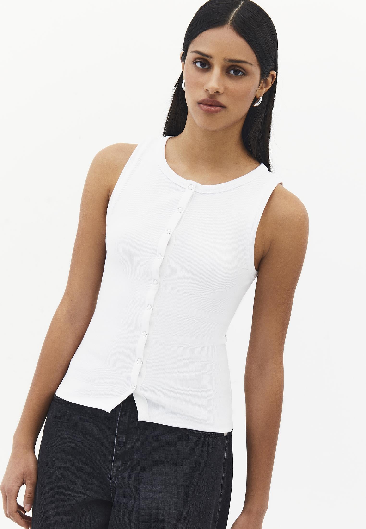 Sleeveless Crew Neck Tank Top - WHITE