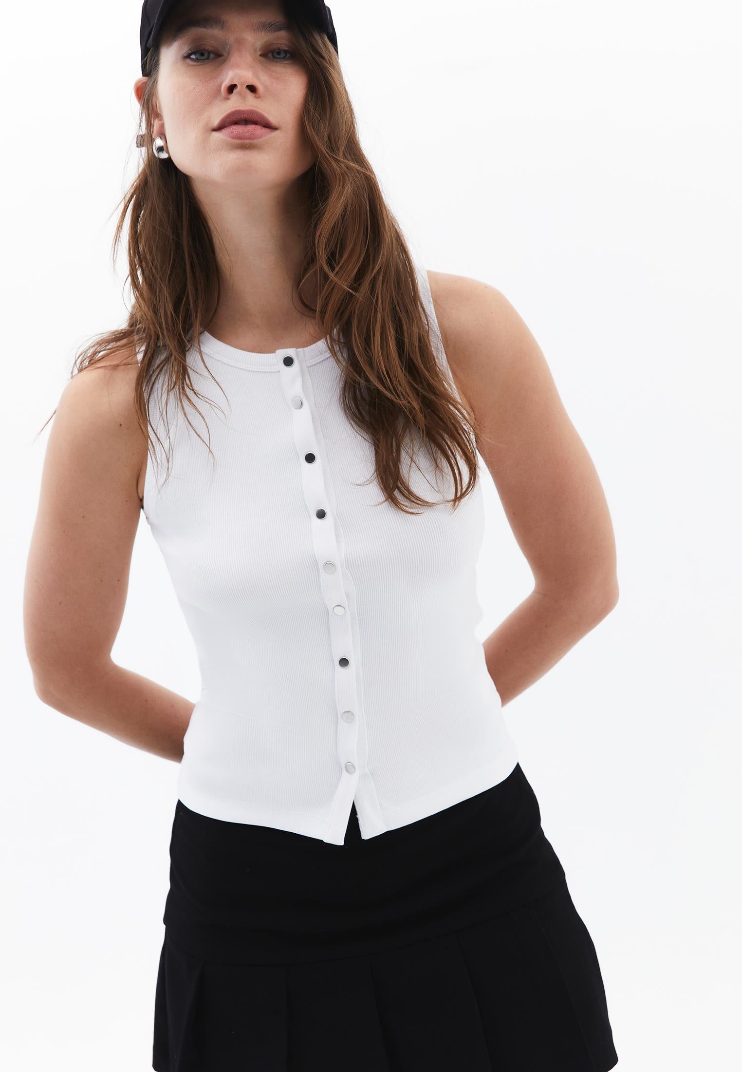 Sleeveless Tank Top With Crew Neck - WHITE