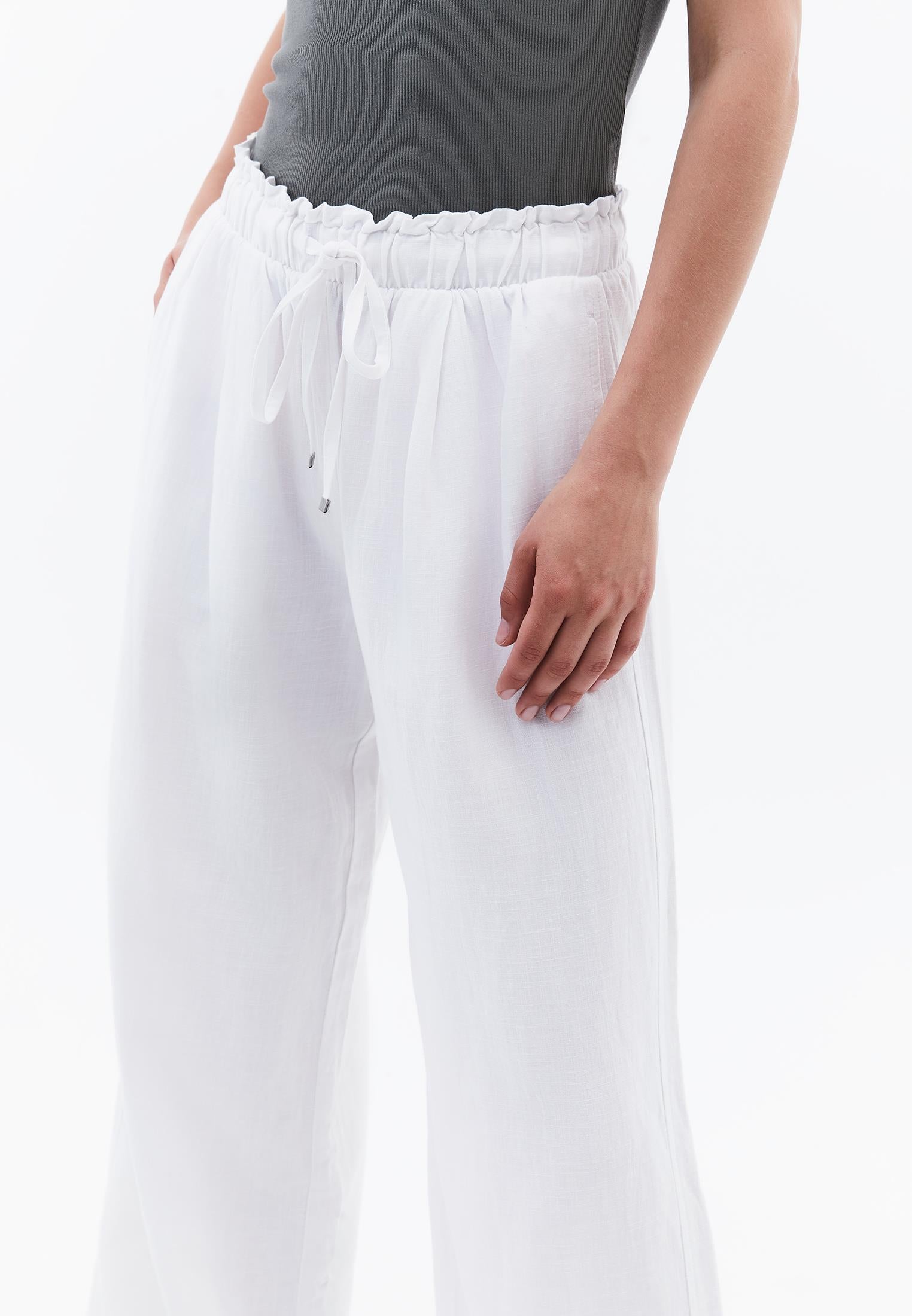 High Waist Wide Leg Pants - WHITE