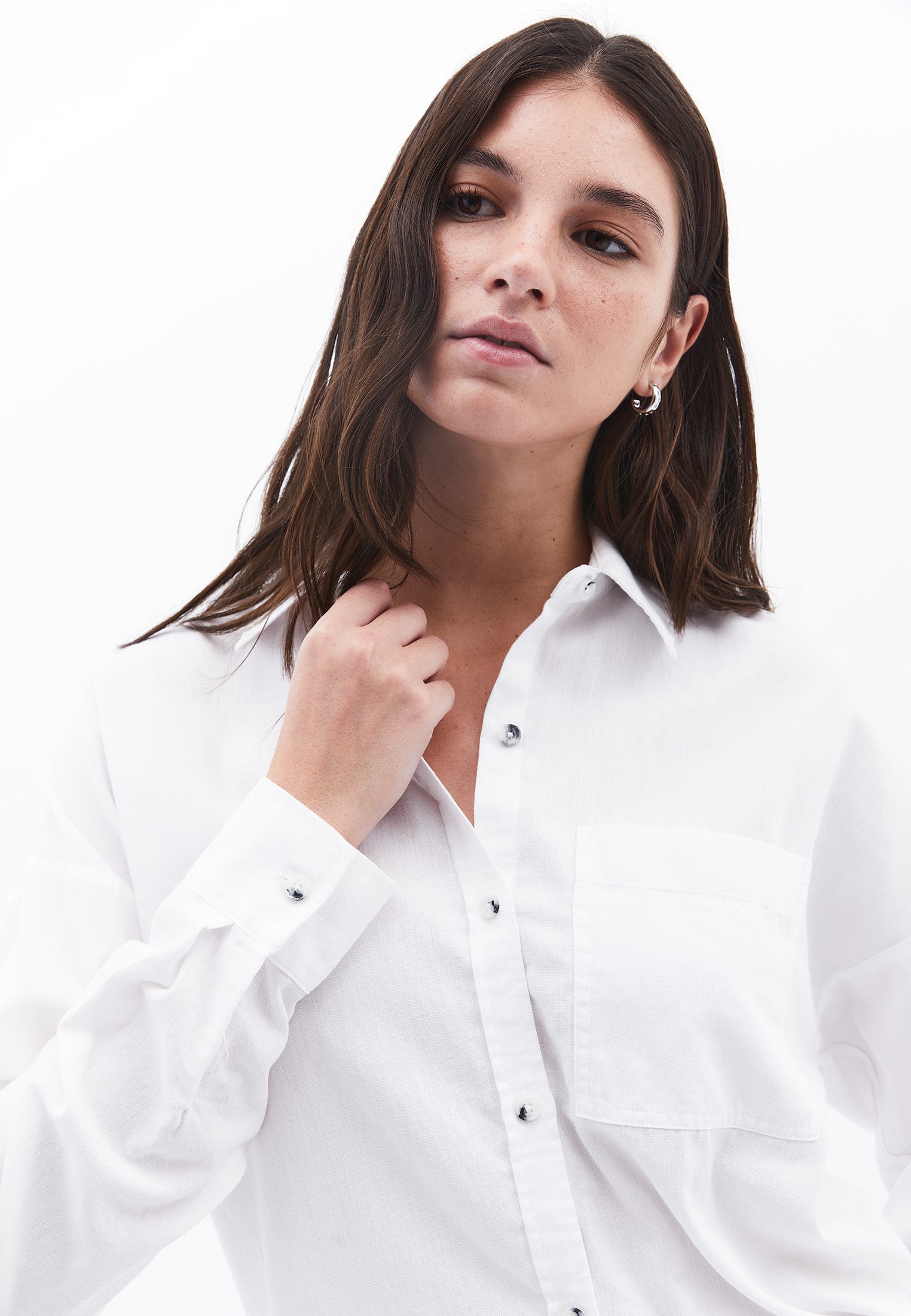 Long Sleeve Shirt Collar Shirt With Button Details - WHITE