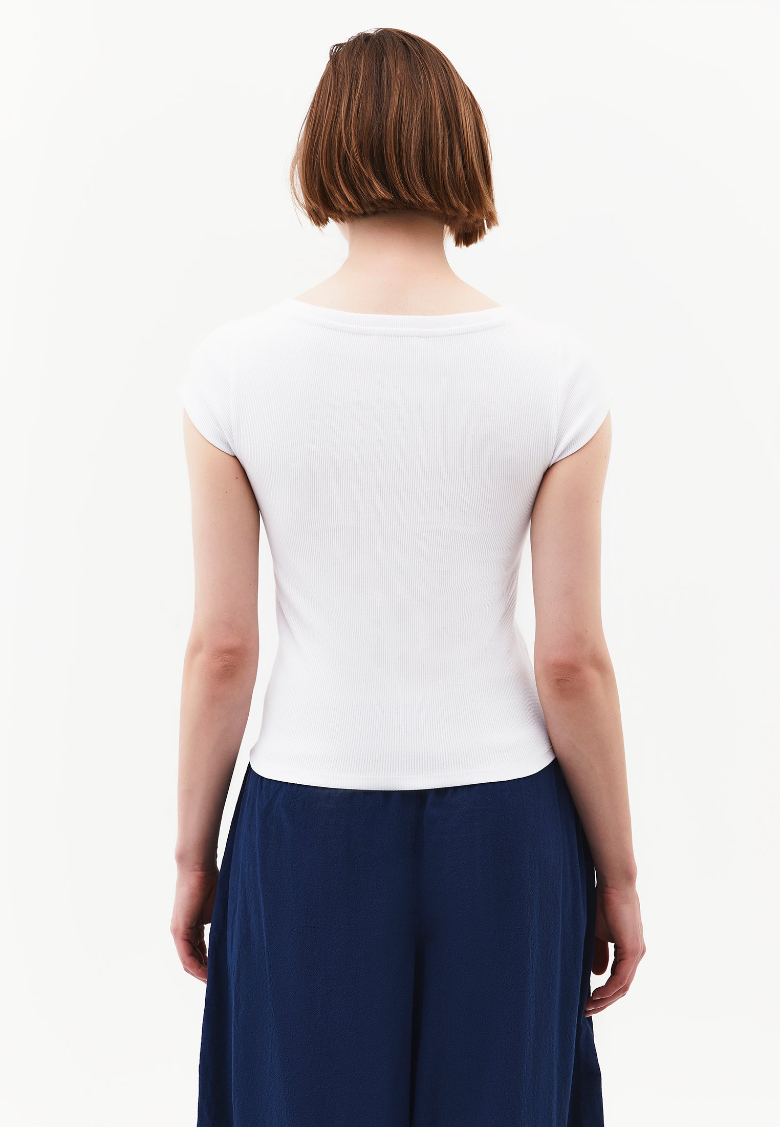 Boat Neck Short Sleeve T-Shirt - WHITE