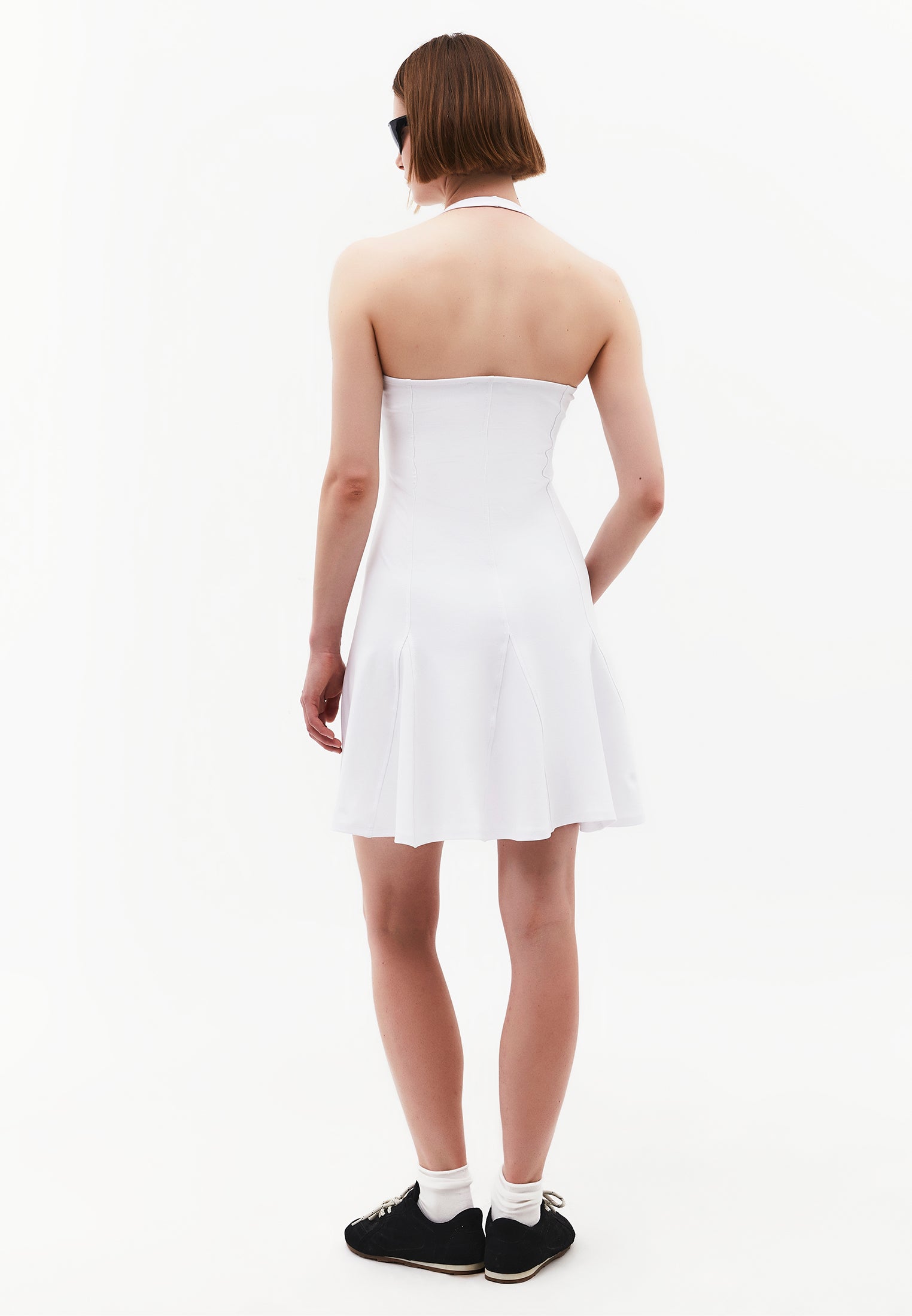 Flared Cut V-Neck Short Dress - WHITE