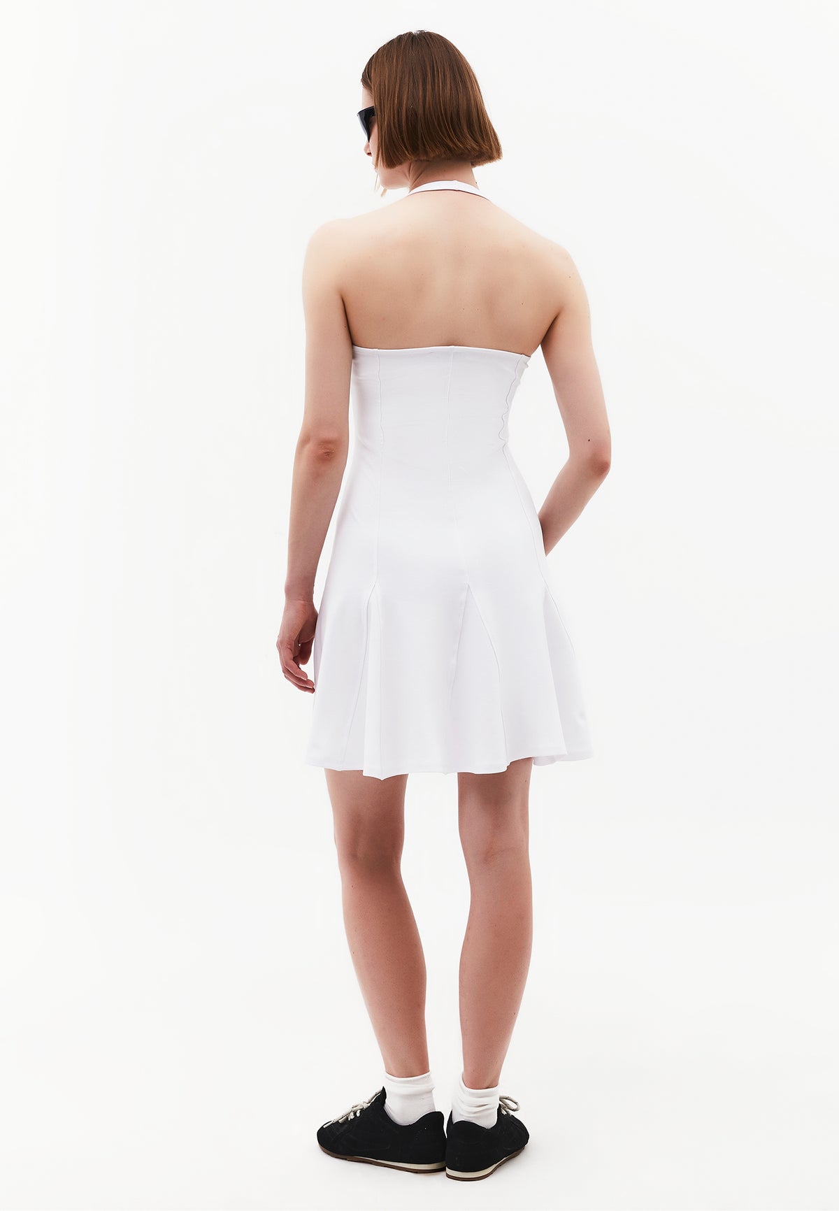 Flared Cut V-Neck Short Dress - WHITE