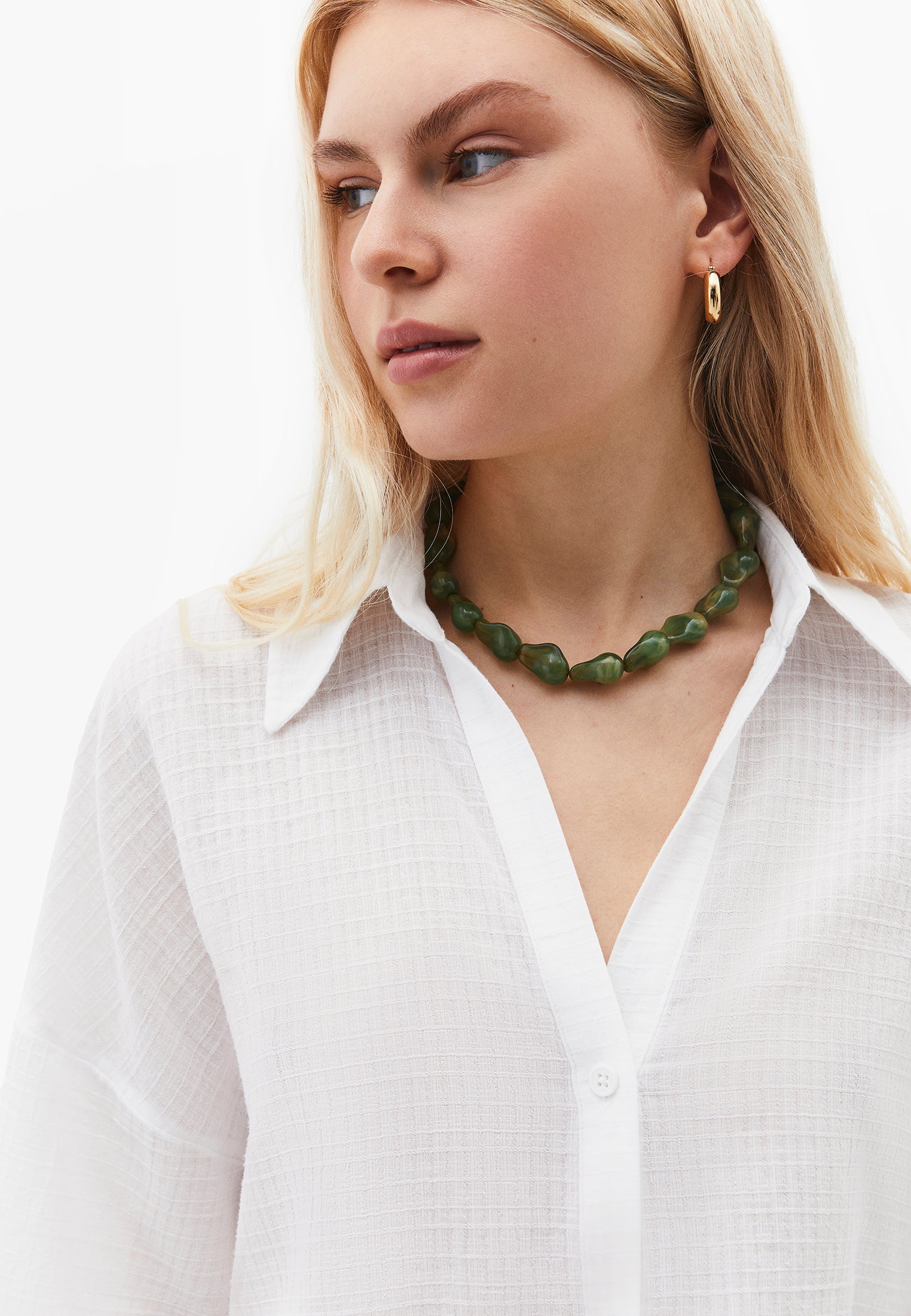 Shirt Collar Oversize Button Detailed Standard Shirt - WHITE