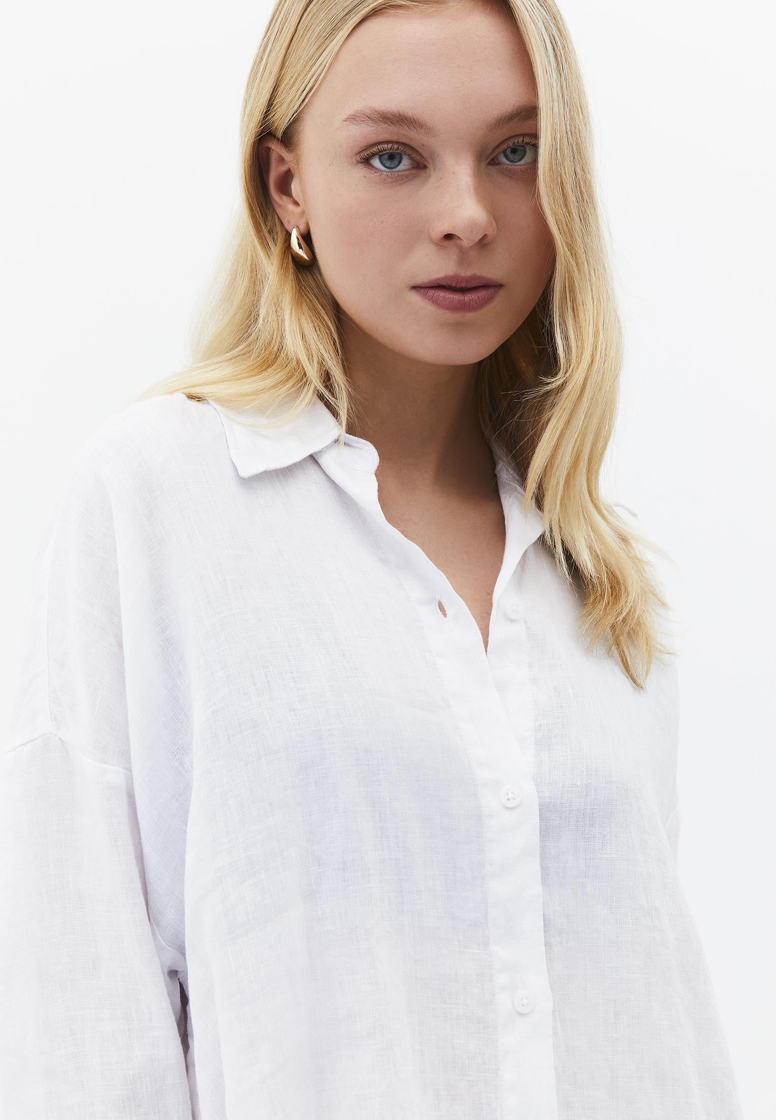 Oversize Shirt Collar Long Shirt - WHITE