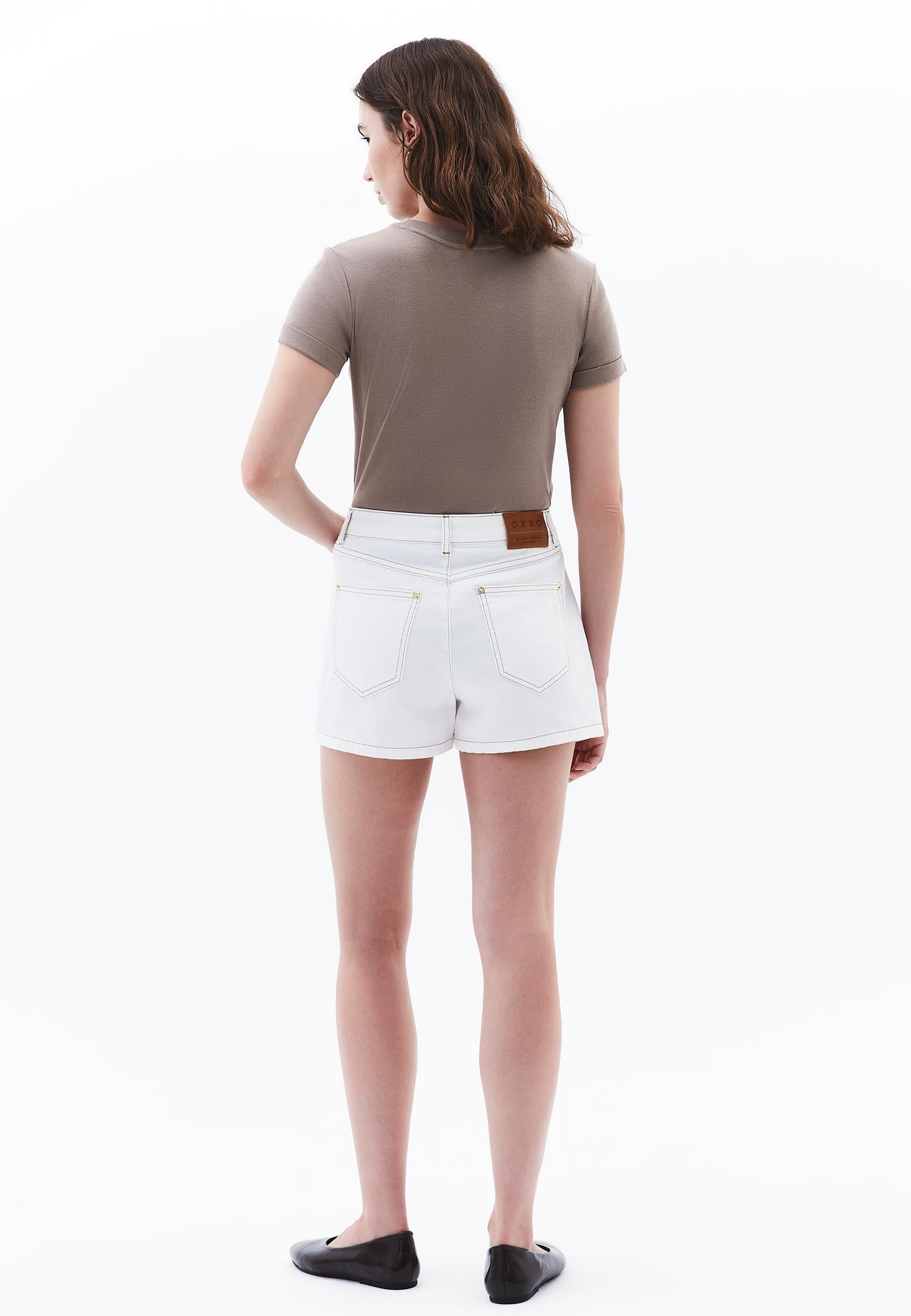 Ultra High Waist Cotton Shorts - WHITE
