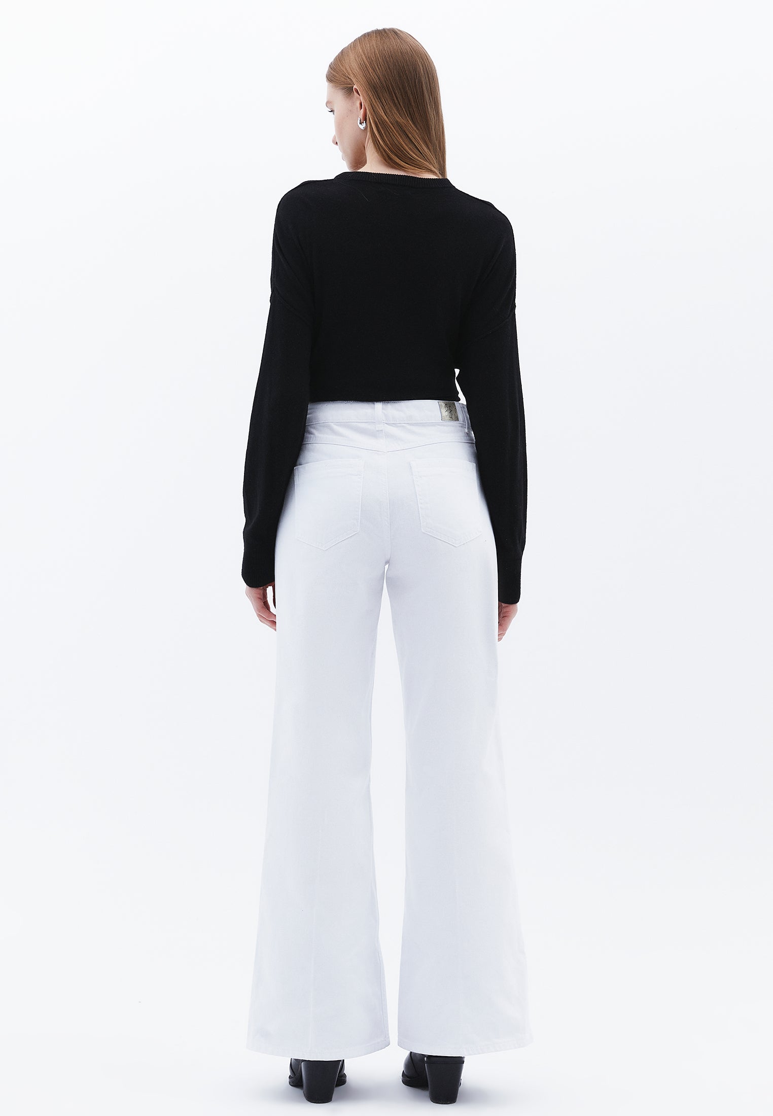 High Waist Wide Leg Long Trousers - WHITE