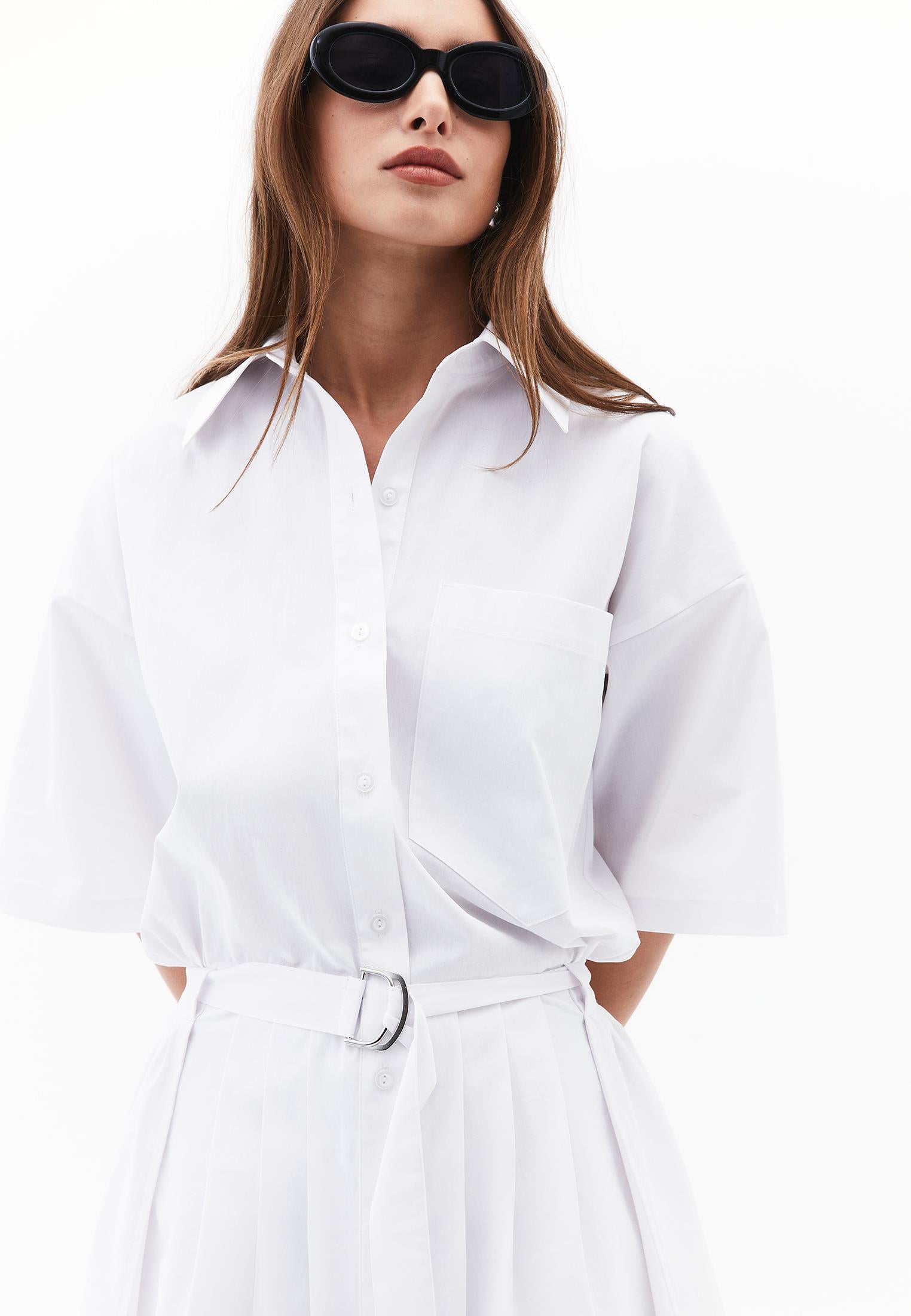 Oversize Short Shirt Collar Women Dress - WHITE