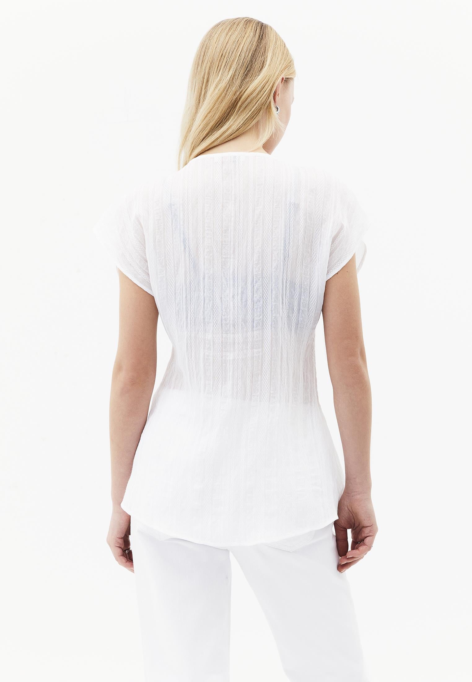 Tunic Blouse With Embroidery Details - WHITE