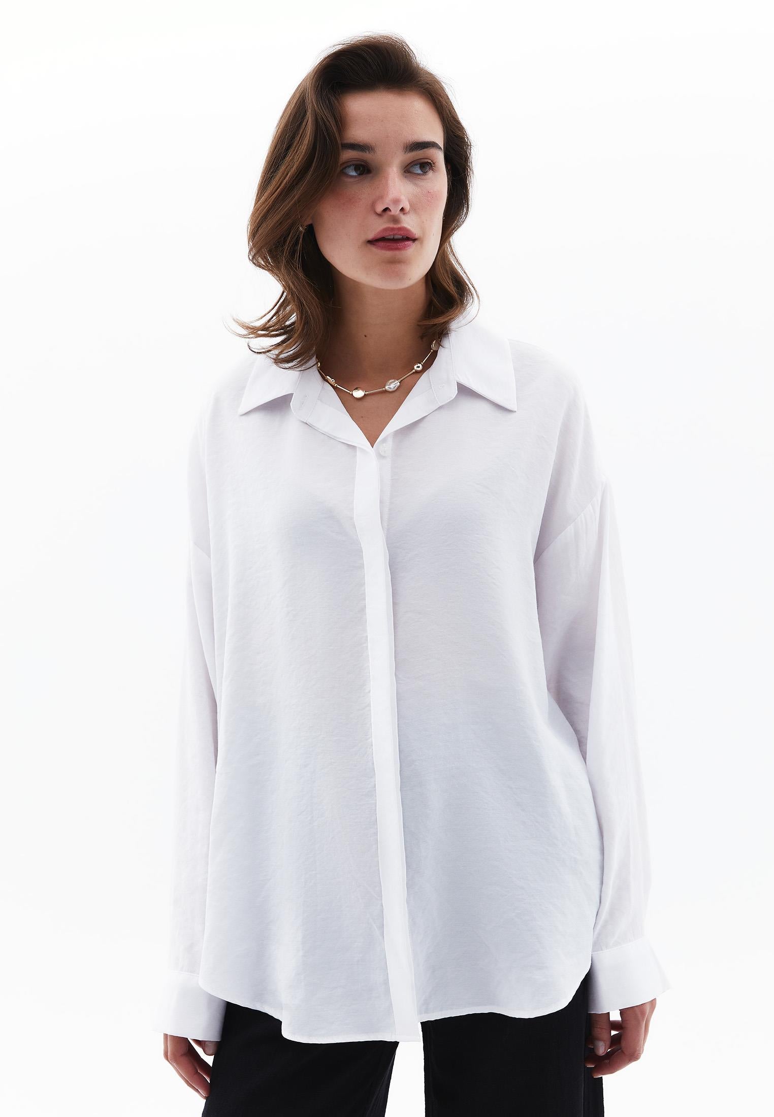 Oversize Shirt With Button Detail - WHITE